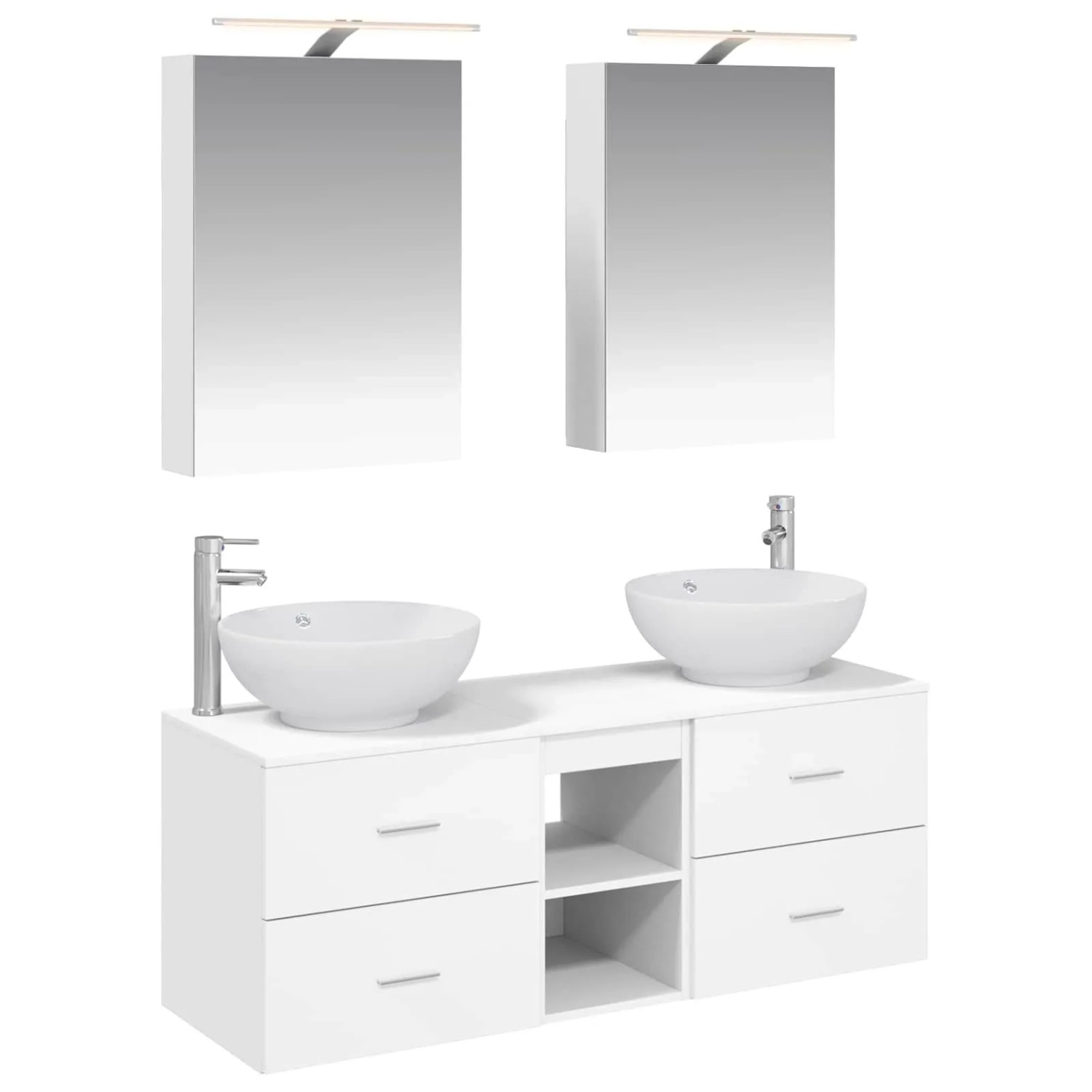 vidaXL Badezimmermöbel-Set 5-Tlg Weiß Ingenieurholz und Glas 3406951