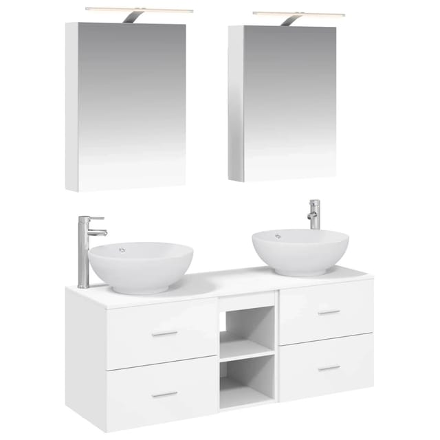 vidaXL Badezimmermöbel-Set 5-Tlg Weiß Ingenieurholz und Glas 3406951