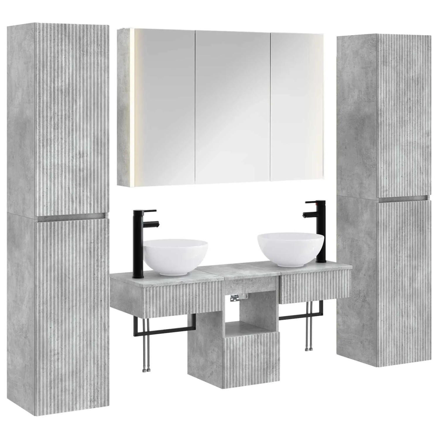 vidaXL Badezimmermöbel-Set 6-Tlg Betongrau Ingenieurholz und Glas 3407186
