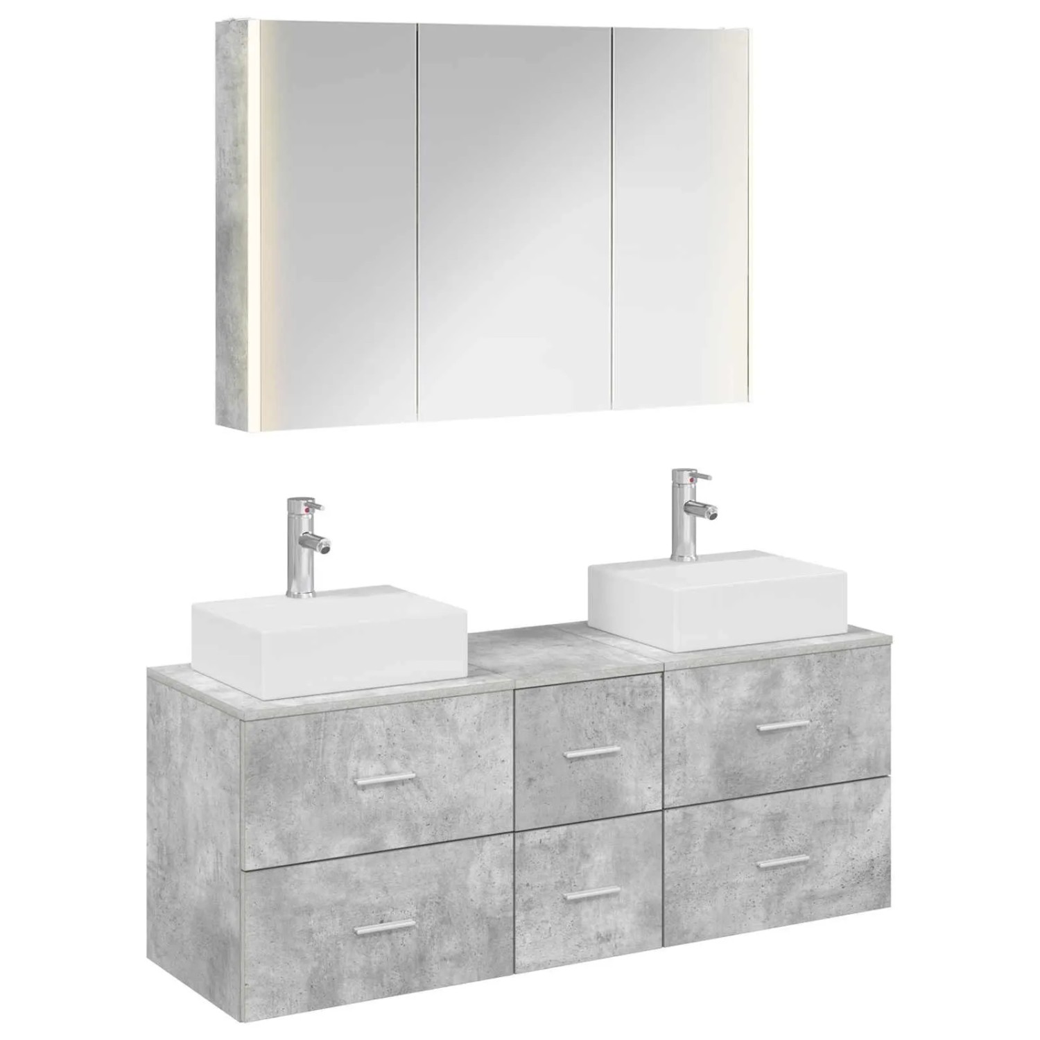 vidaXL Badezimmermöbel-Set 4-Tlg Betongrau Ingenieurholz und Glas 3406826