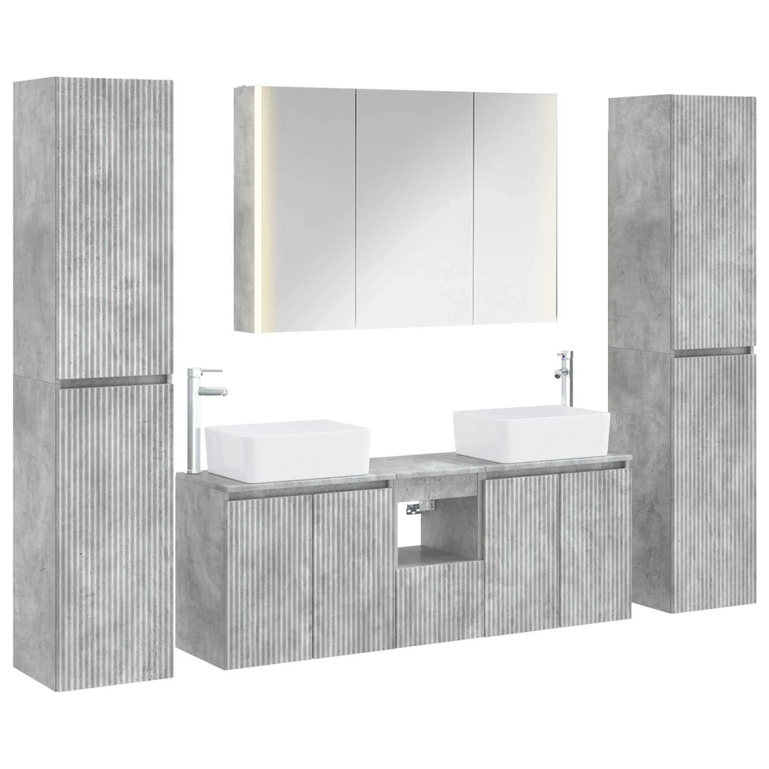 vidaXL Badezimmermöbel-Set 6-Tlg Betongrau Ingenieurholz und Glas 3407234