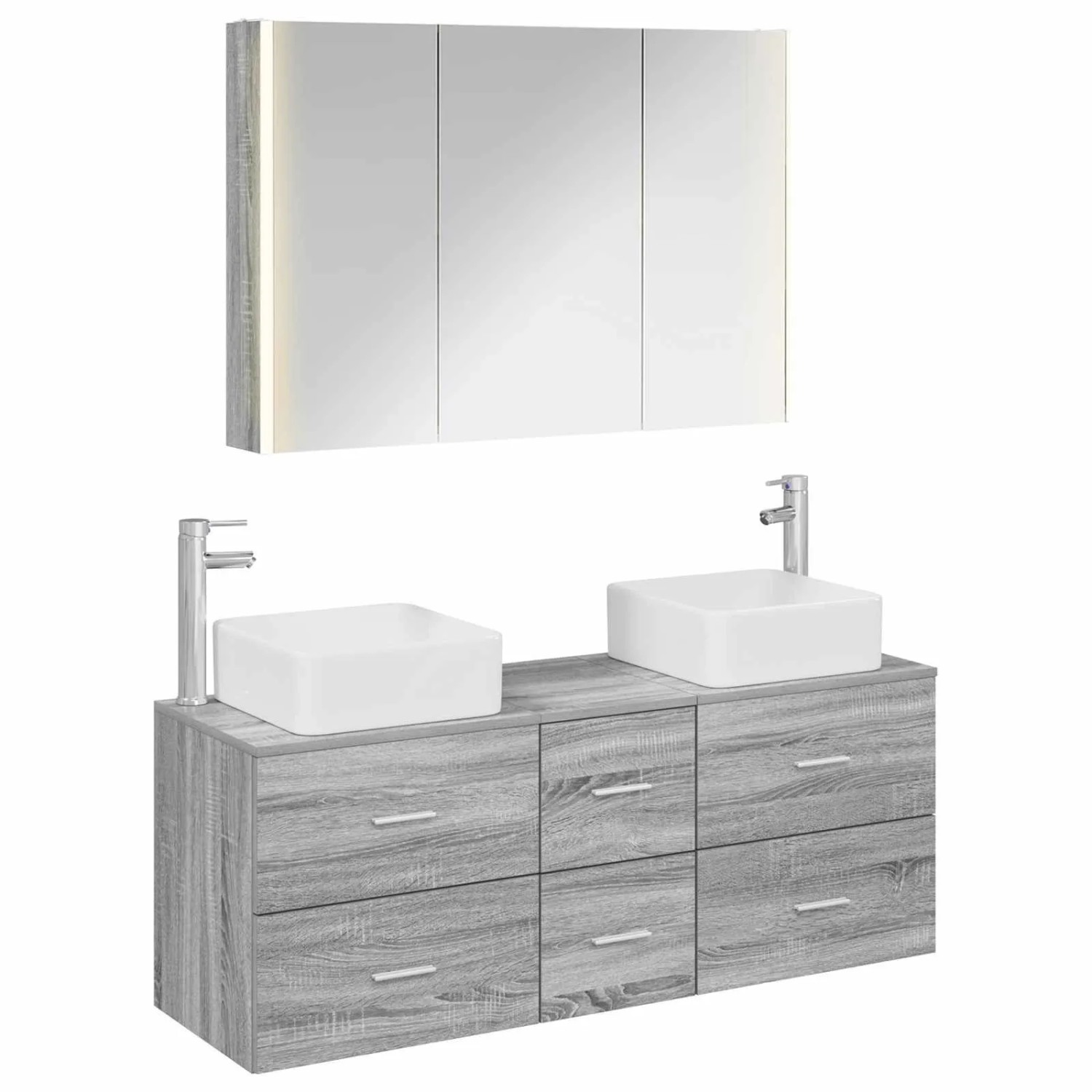 vidaXL Badezimmermöbel-Set 4-Tlg Grau Sonoma Ingenieurholz und Glas 3406788
