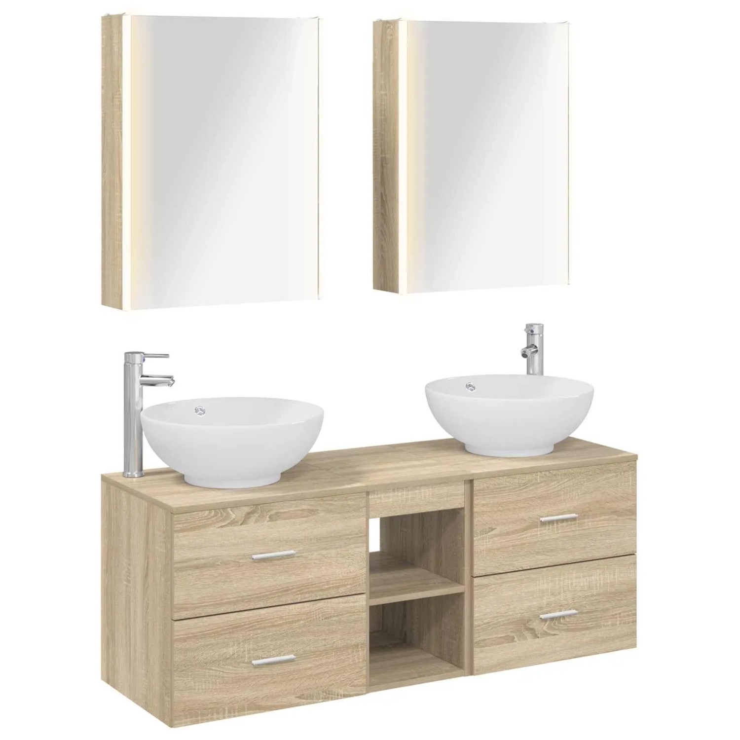 vidaXL Badezimmermöbel-Set 5-Tlg Sonoma-Eiche Ingenieurholz und Glas 3406969