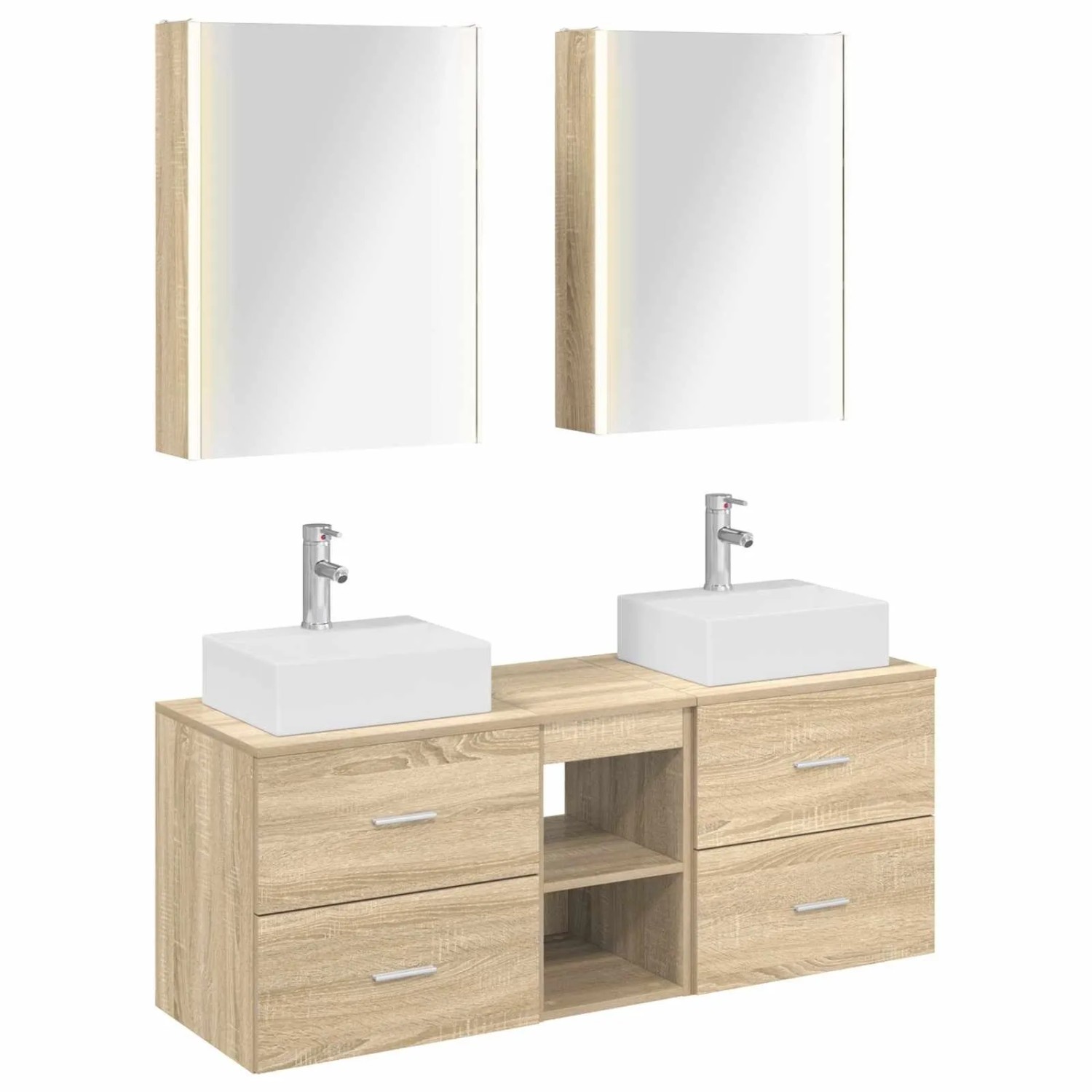 vidaXL Badezimmermöbel-Set 5-Tlg Sonoma-Eiche Ingenieurholz und Glas 3406809