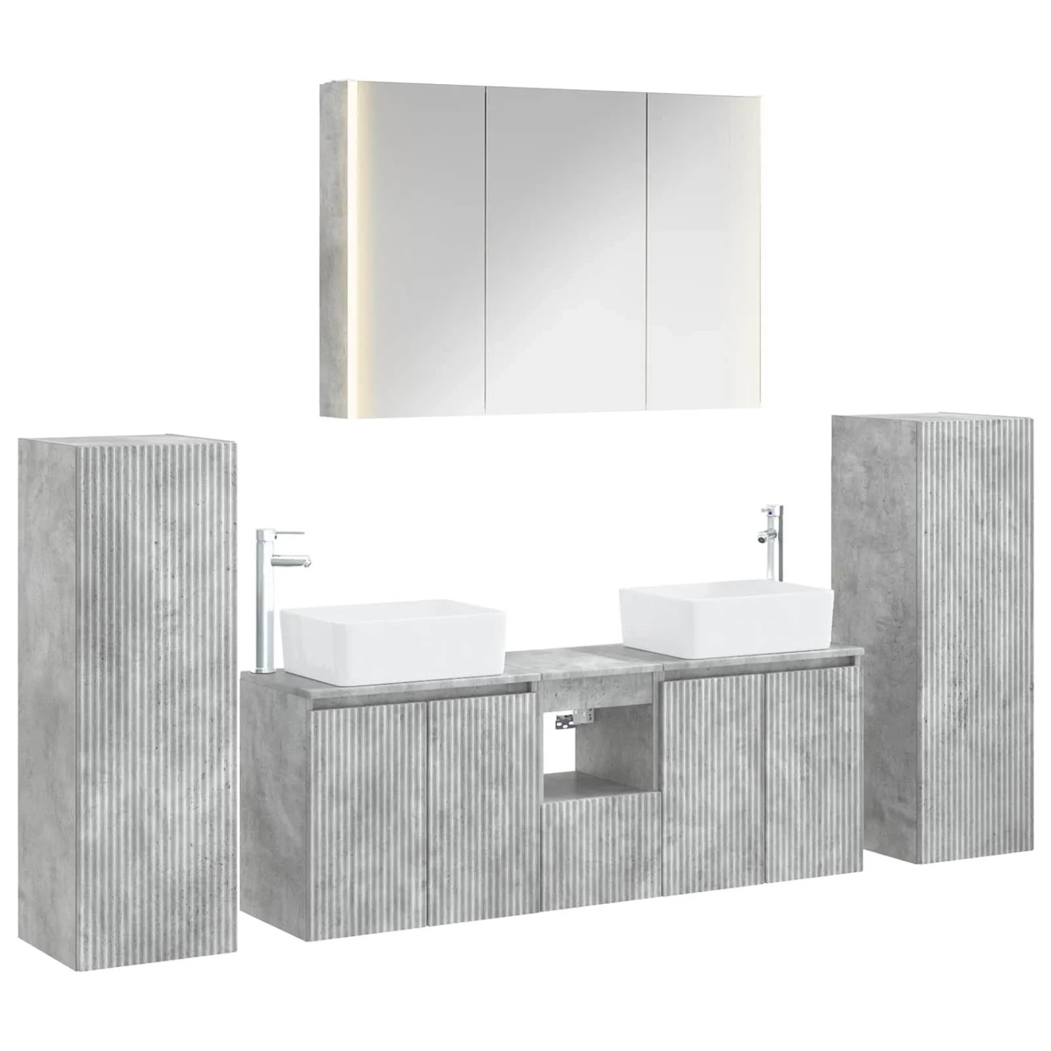 vidaXL Badezimmermöbel-Set 6-Tlg Betongrau Ingenieurholz und Glas 3407170