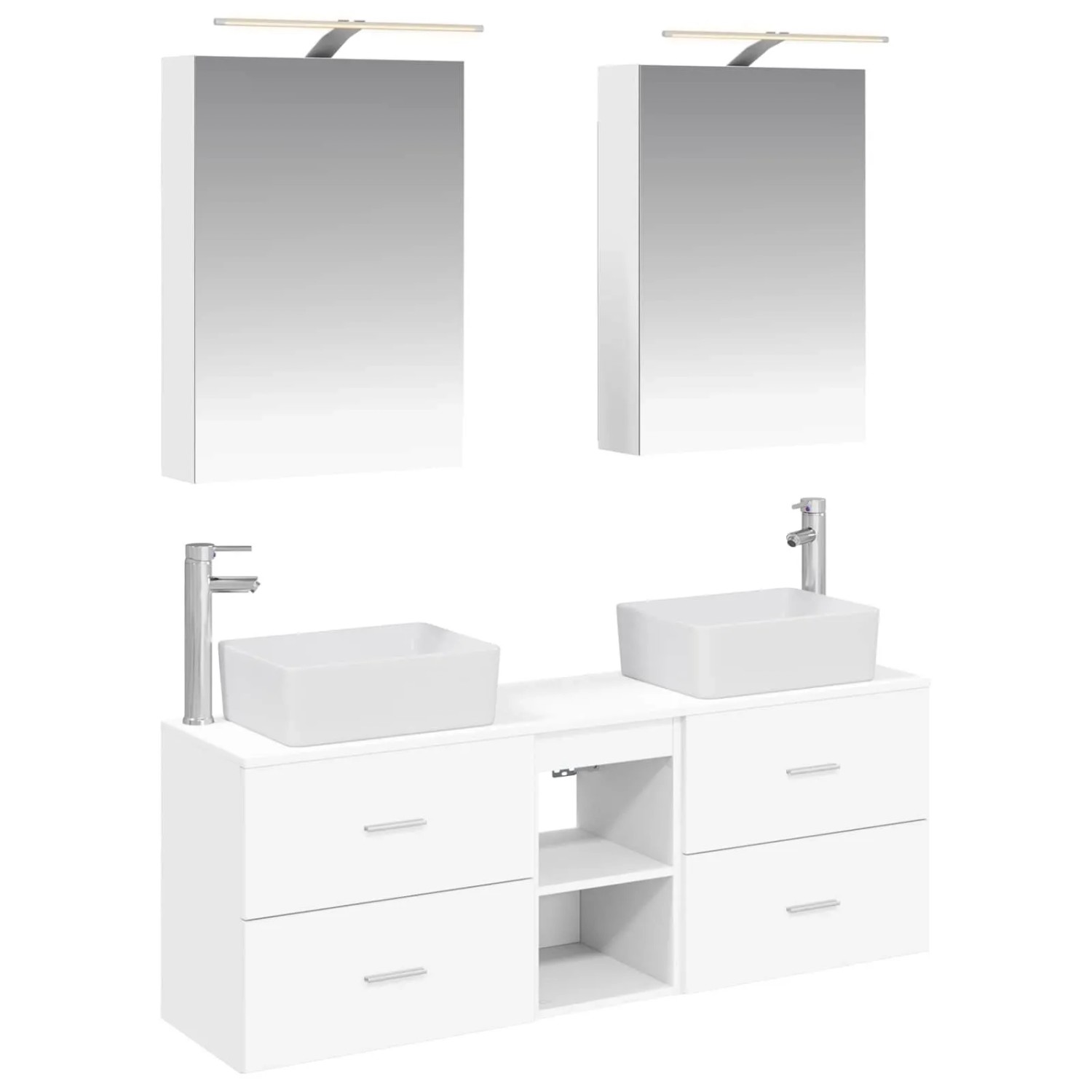 vidaXL Badezimmermöbel-Set 5-Tlg Weiß Ingenieurholz und Glas 3406831