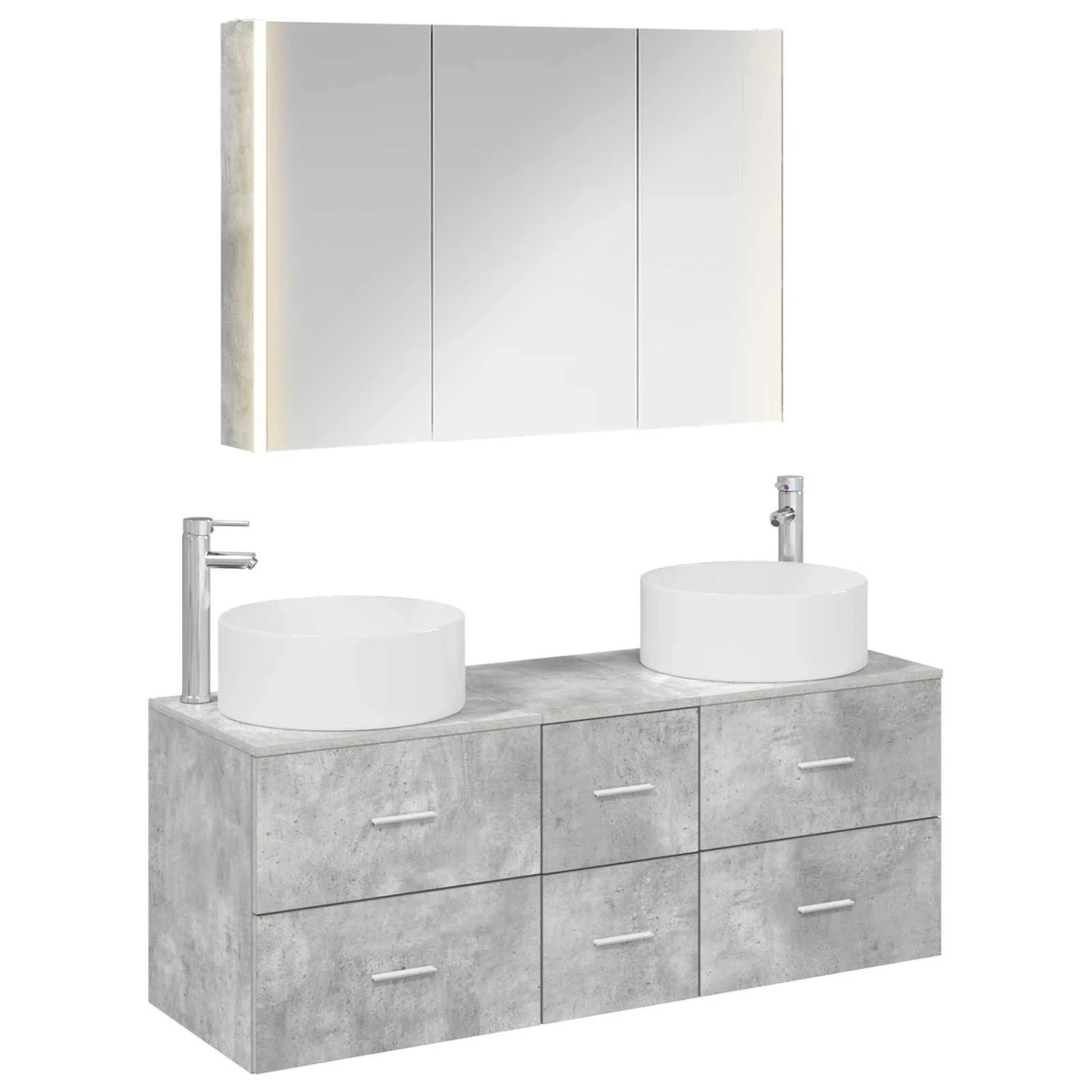 vidaXL Badezimmermöbel-Set 4-Tlg Betongrau Ingenieurholz und Glas 3407106