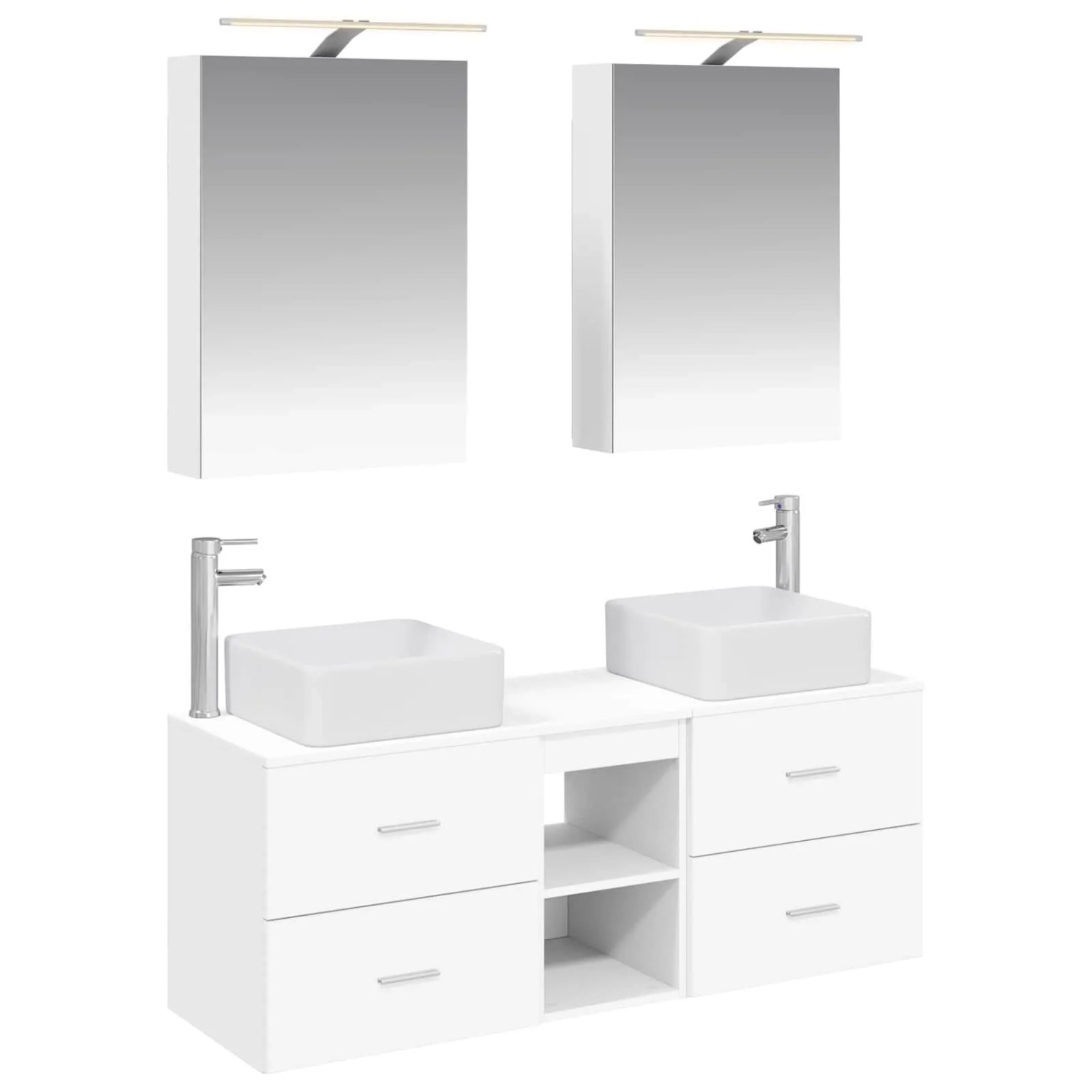 vidaXL Badezimmermöbel-Set 5-Tlg Weiß Ingenieurholz und Glas 3406751