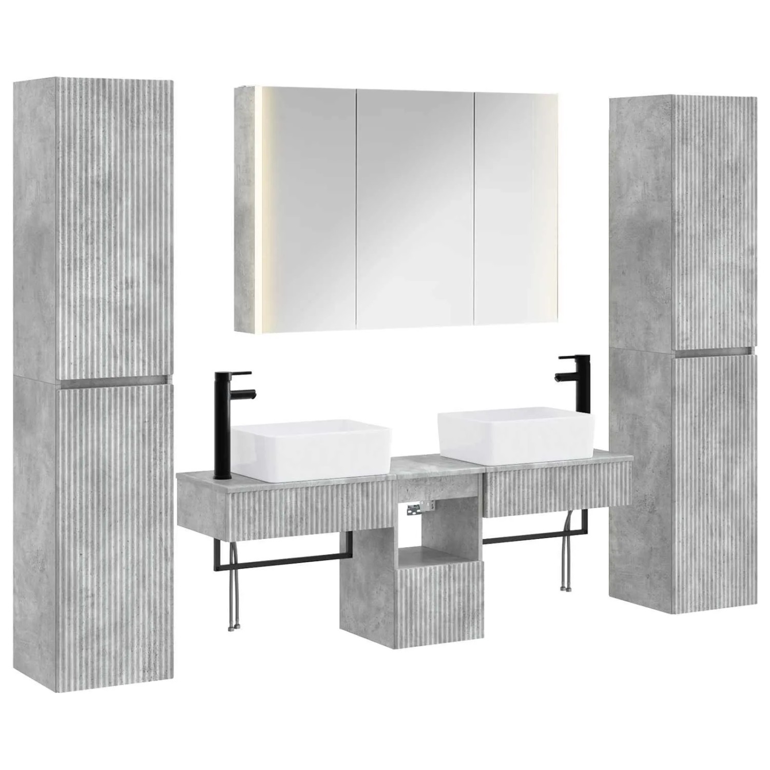 vidaXL Badezimmermöbel-Set 6-Tlg Betongrau Ingenieurholz und Glas 3407202