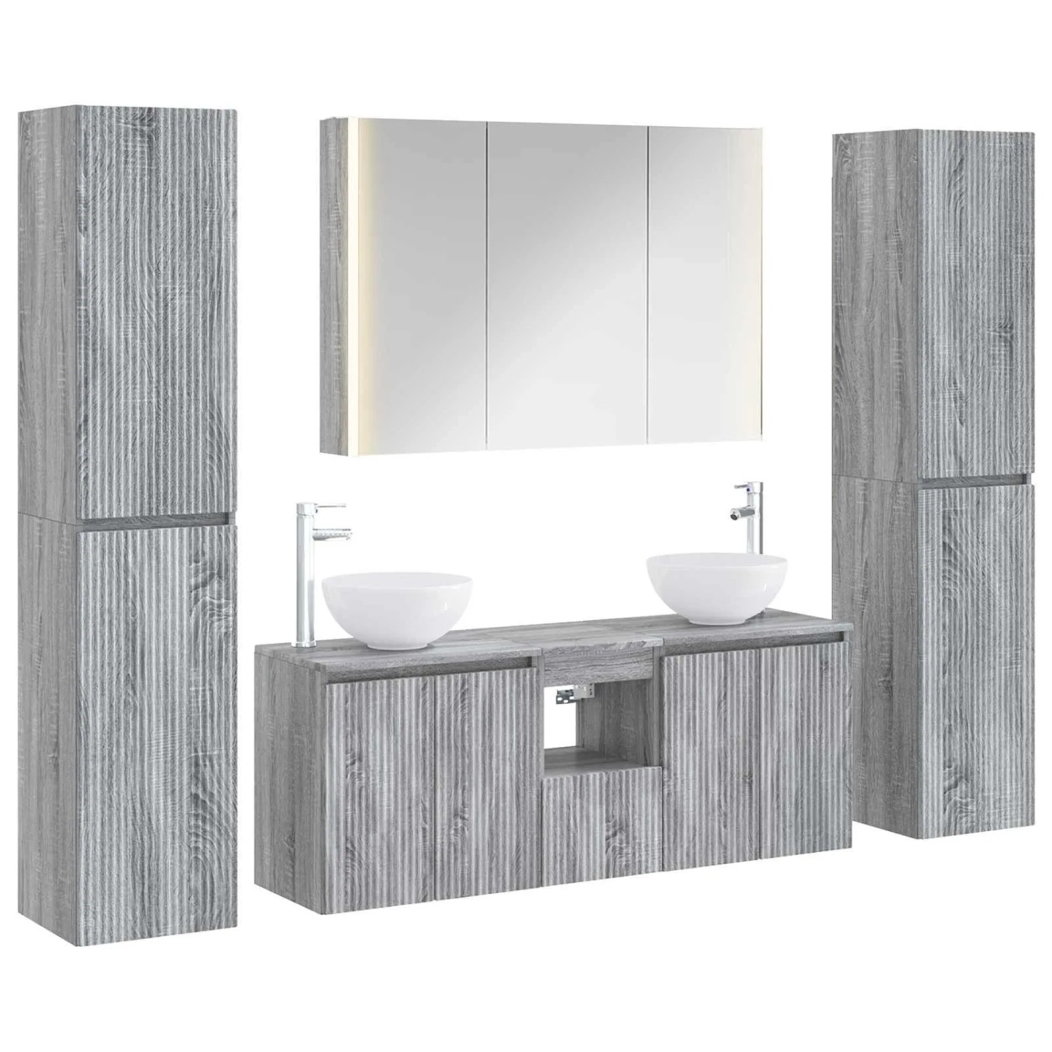 vidaXL Badezimmermöbel-Set 6-Tlg Grau Sonoma Ingenieurholz und Glas 3407220