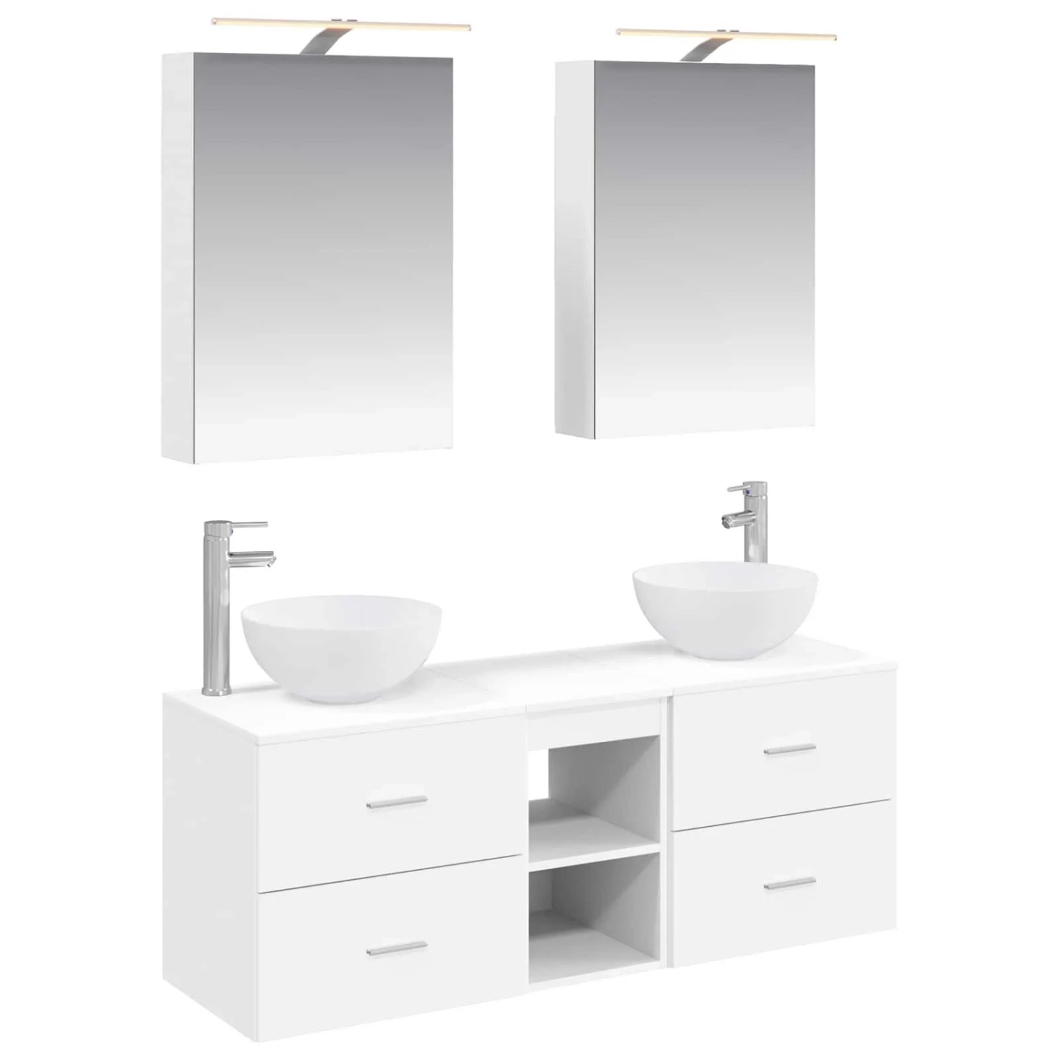 vidaXL Badezimmermöbel-Set 5-Tlg Weiß Ingenieurholz und Glas 3406711