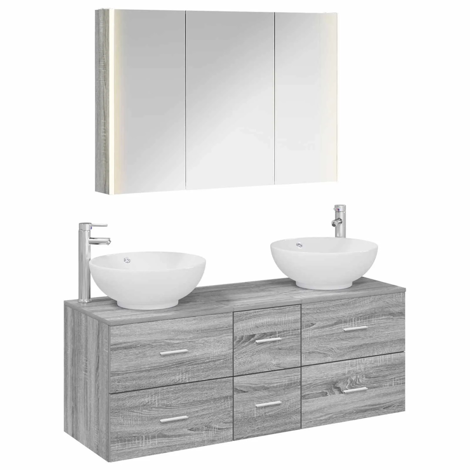 vidaXL Badezimmermöbel-Set 4-Tlg Grau Sonoma Ingenieurholz und Glas 3406988
