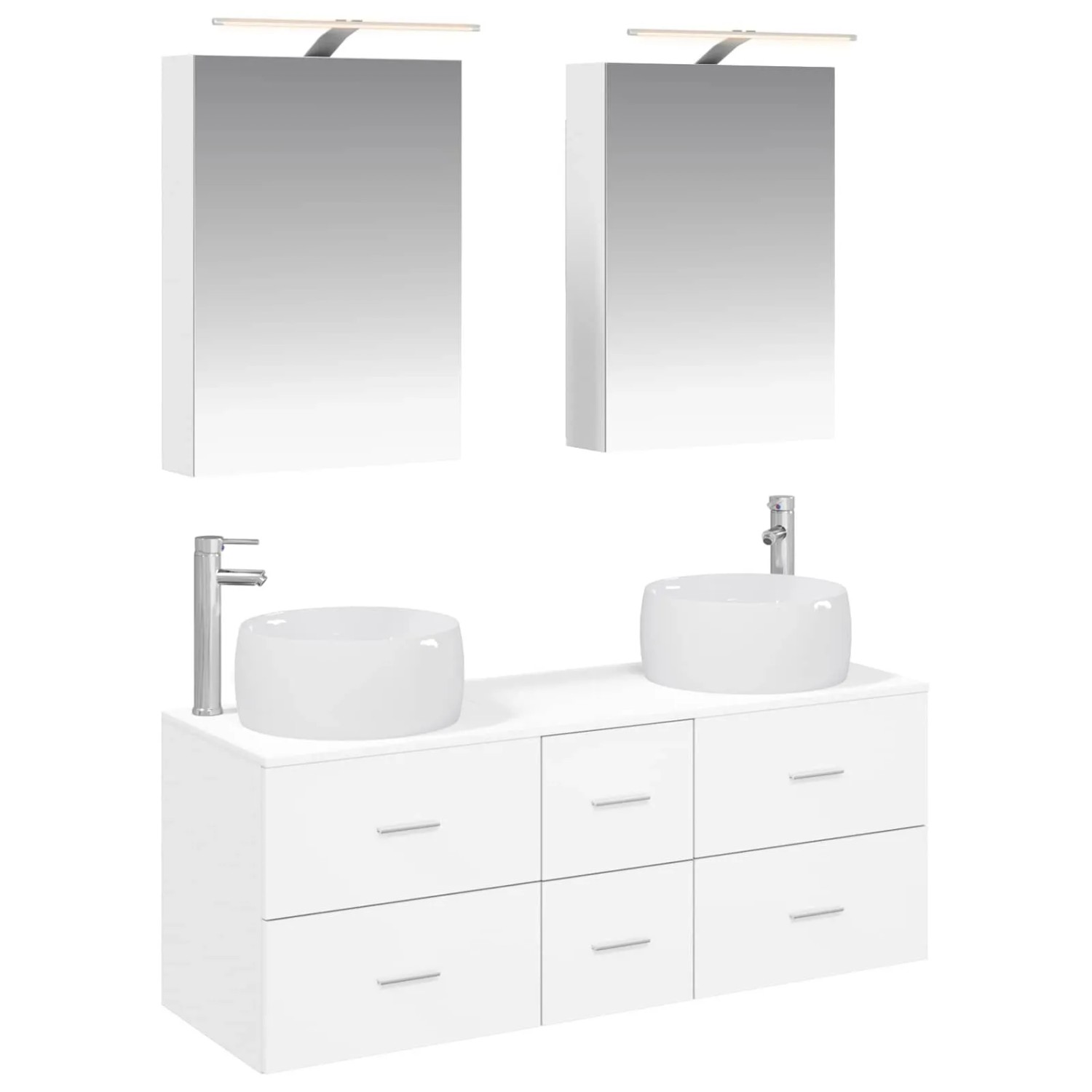 vidaXL Badezimmermöbel-Set 5-Tlg Weiß Ingenieurholz und Glas 3407031