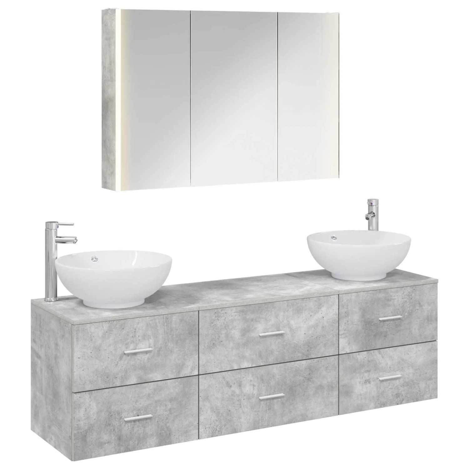vidaXL Badezimmermöbel-Set 4-Tlg Betongrau Ingenieurholz und Glas 3406946