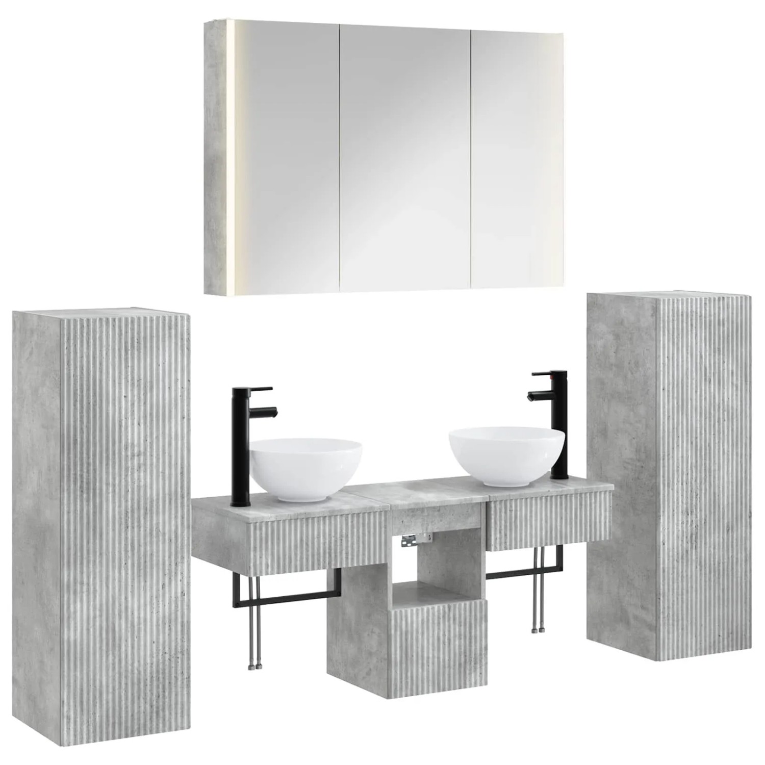 vidaXL Badezimmermöbel-Set 6-Tlg Betongrau Ingenieurholz und Glas 3407122