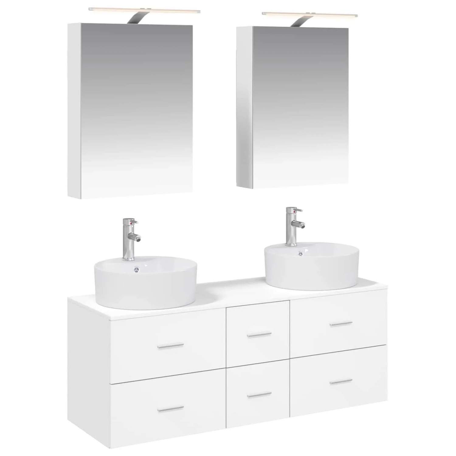 vidaXL Badezimmermöbel-Set 5-Tlg Weiß Ingenieurholz und Glas 3406911