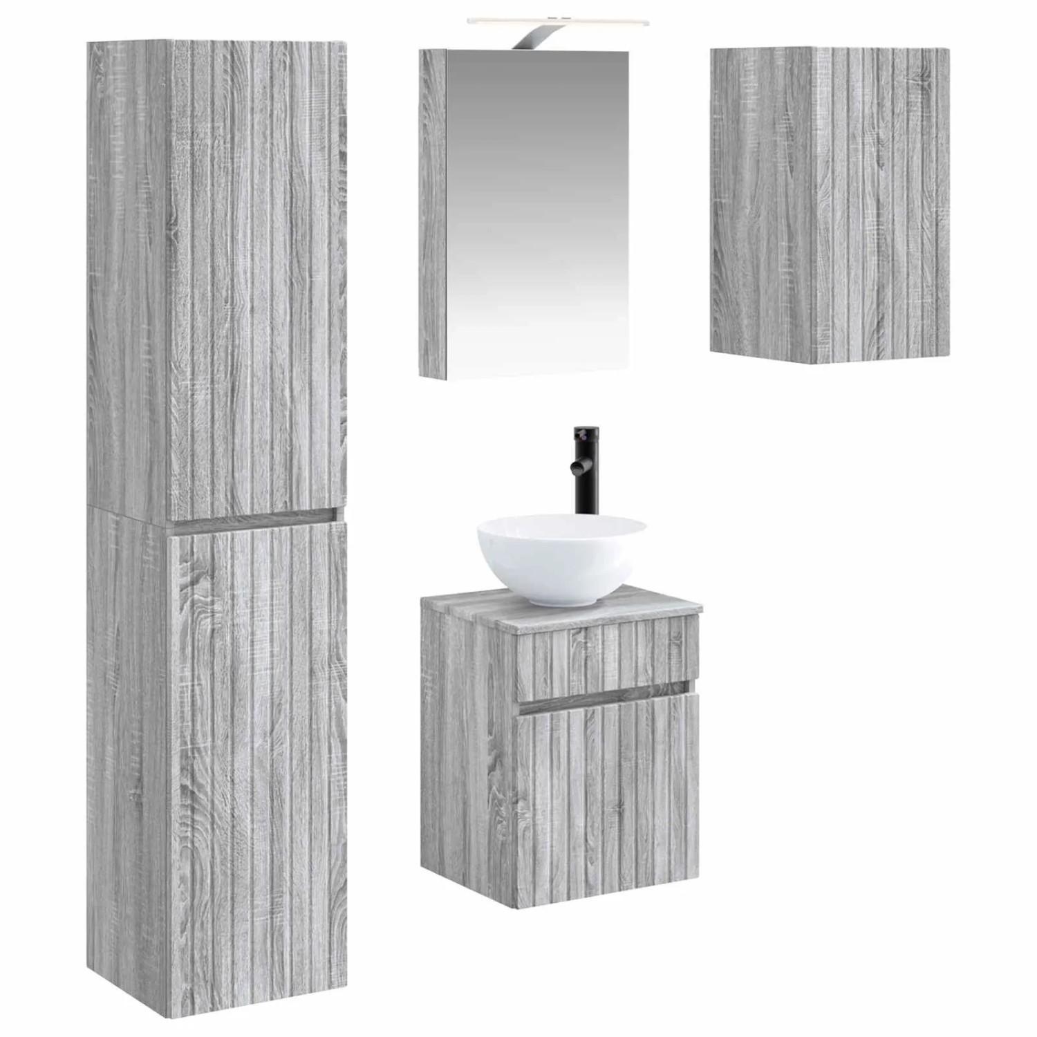 vidaXL Badezimmerschrank-Set 5-Tlg Grau Sonoma 40 x 10,5 x 60,5 cm 3407340