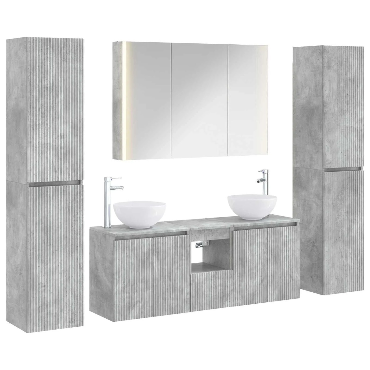 vidaXL Badezimmermöbel-Set 6-Tlg Betongrau Ingenieurholz und Glas 3407218