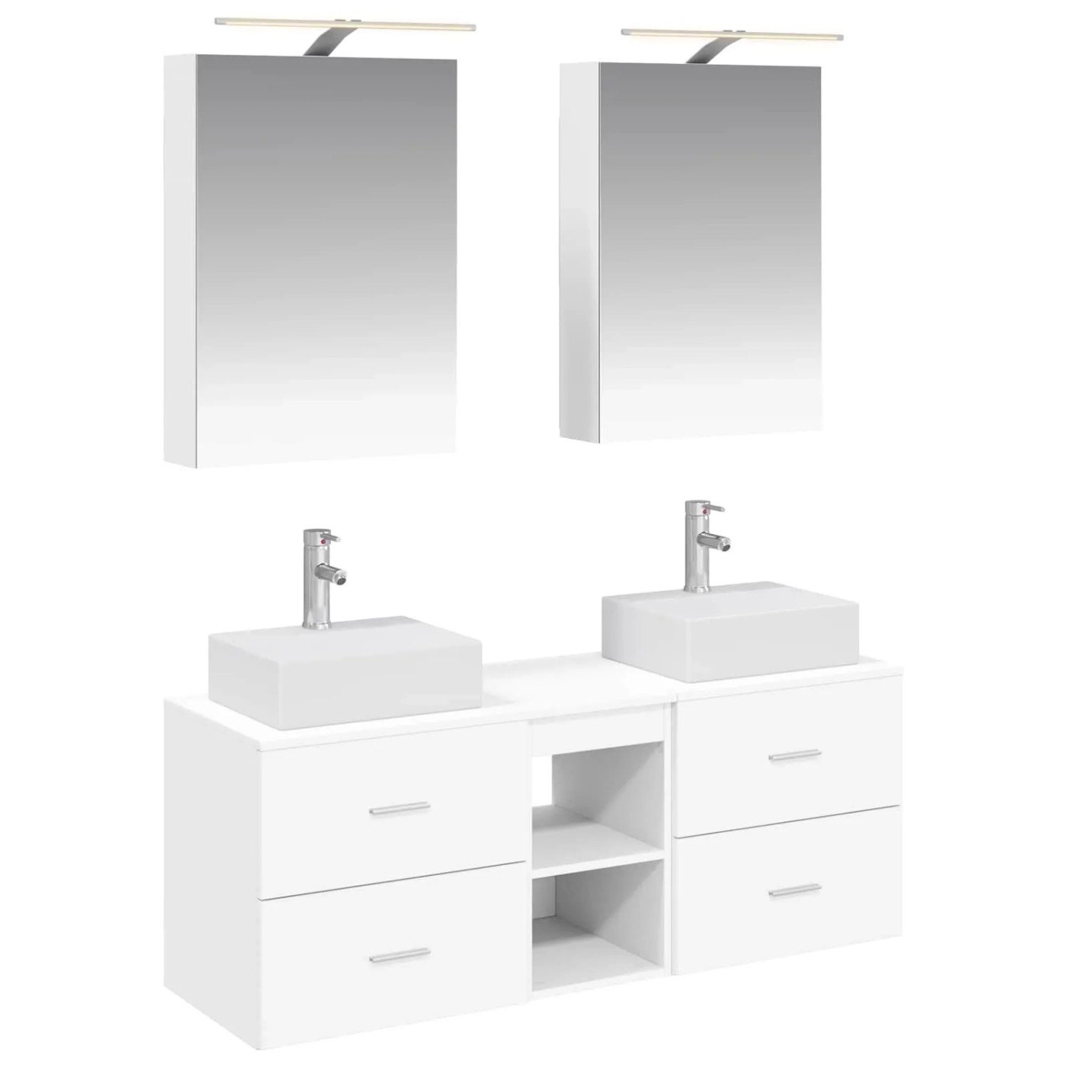 vidaXL Badezimmermöbel-Set 5-Tlg Weiß Ingenieurholz und Glas 3406791
