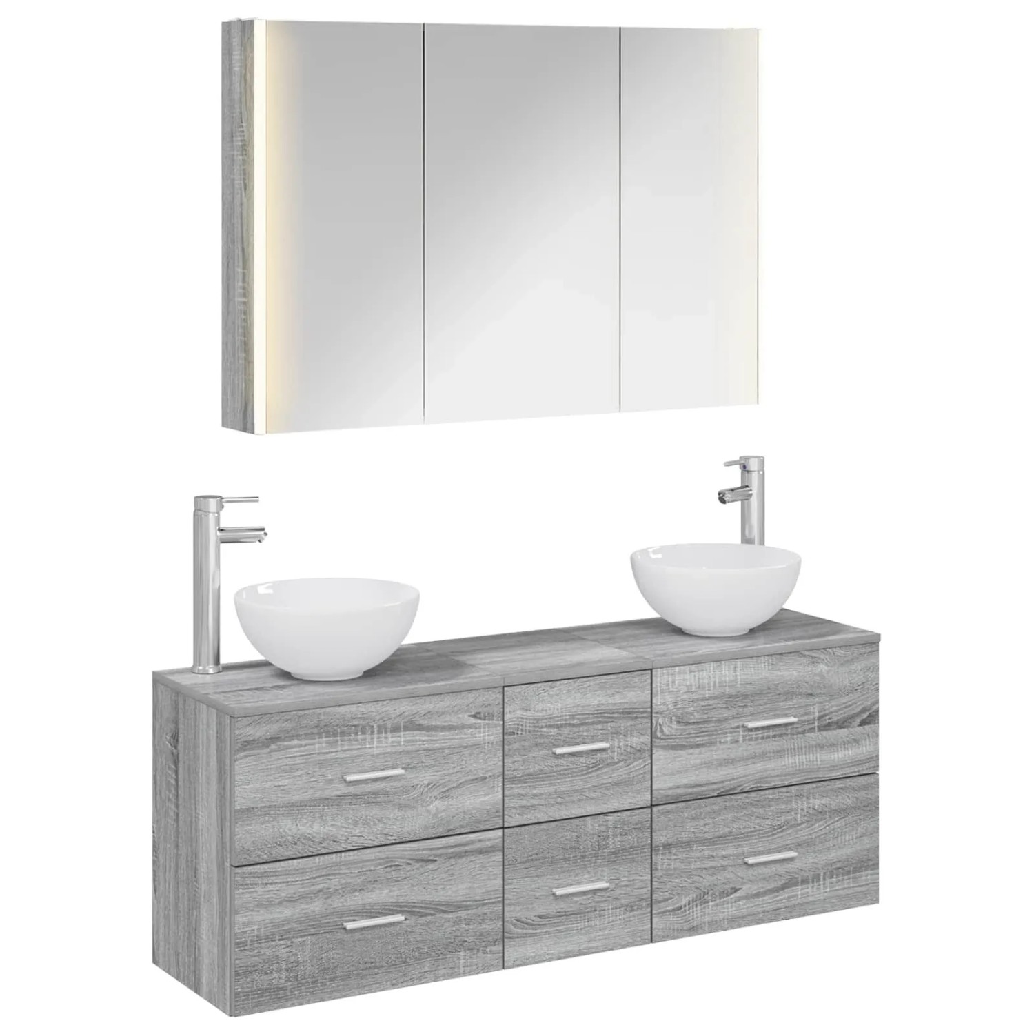 vidaXL Badezimmermöbel-Set 4-Tlg Grau Sonoma Ingenieurholz und Glas 3406708