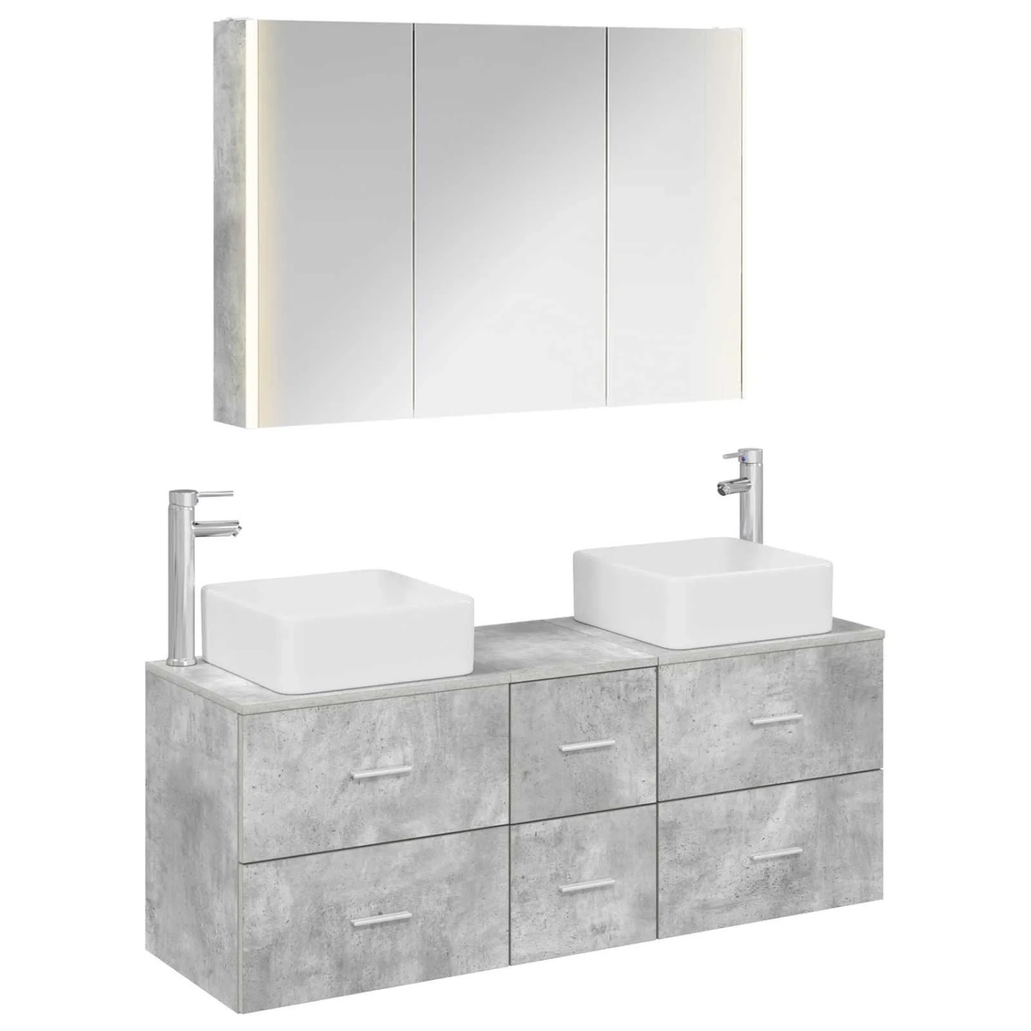 vidaXL Badezimmermöbel-Set 4-Tlg Betongrau Ingenieurholz und Glas 3406786