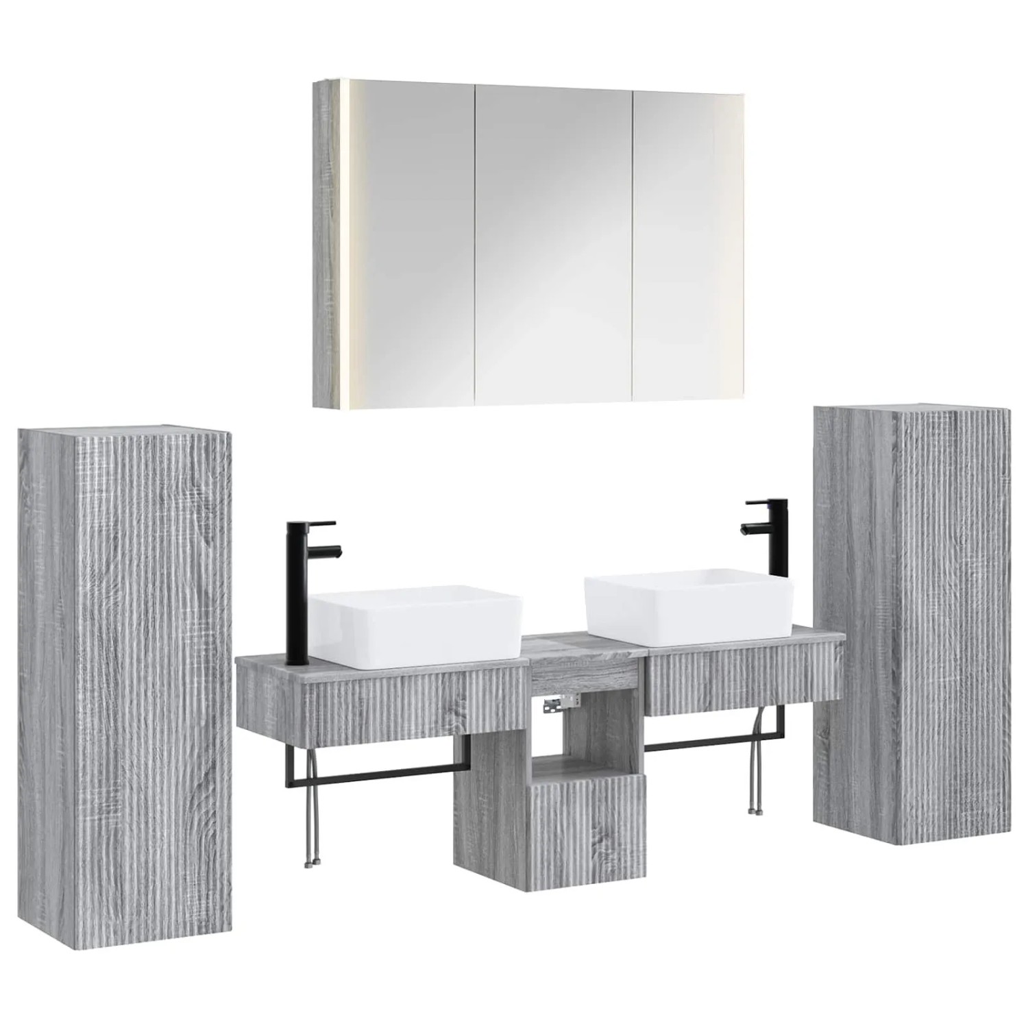 vidaXL Badezimmermöbel-Set 6-Tlg Grau Sonoma Ingenieurholz und Glas 3407140