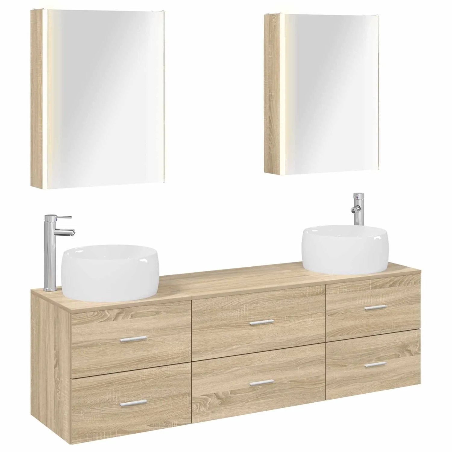 vidaXL Badezimmermöbel-Set 5-Tlg Sonoma-Eiche Ingenieurholz und Glas 3407009
