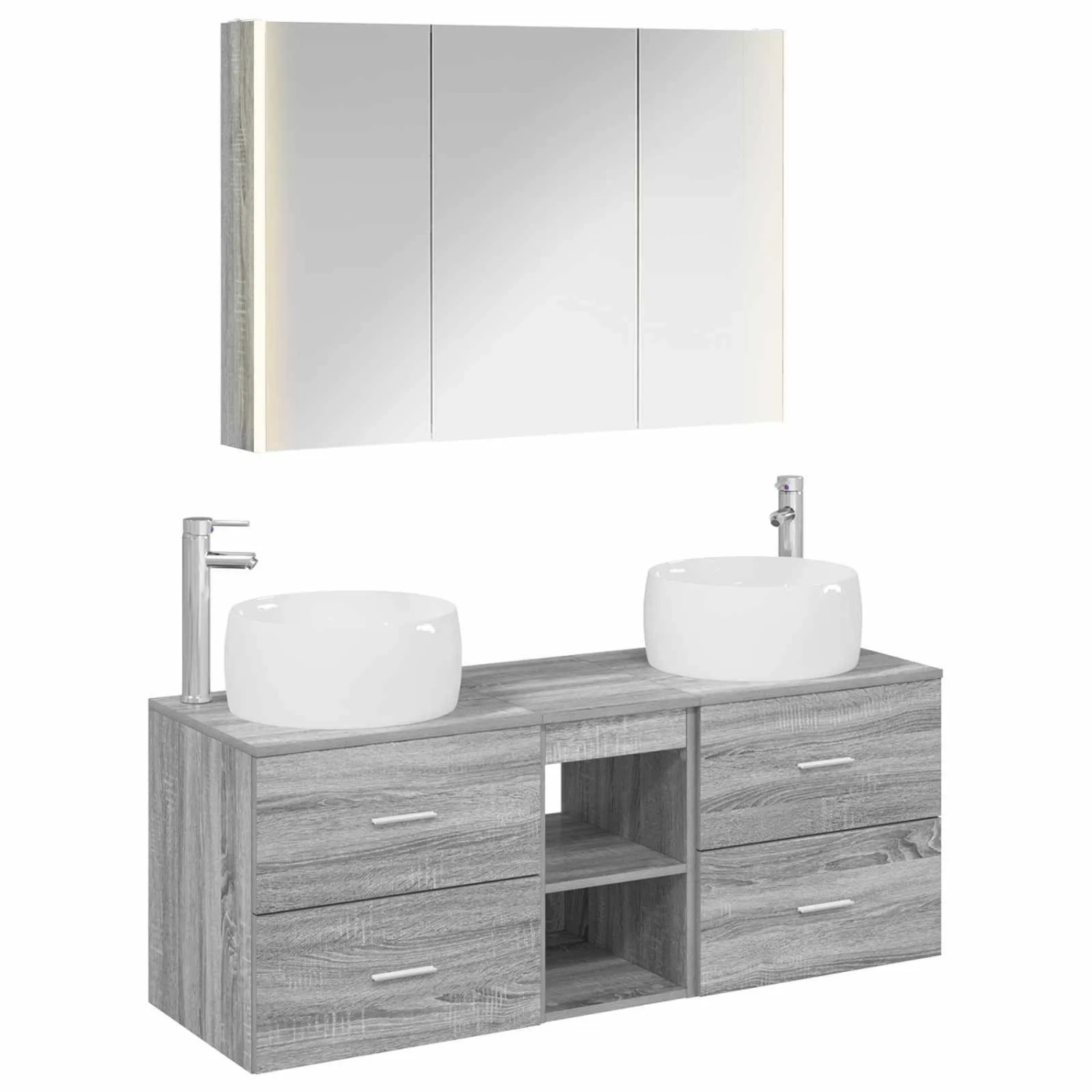 vidaXL Badezimmermöbel-Set 4-Tlg Grau Sonoma Ingenieurholz und Glas 3407028