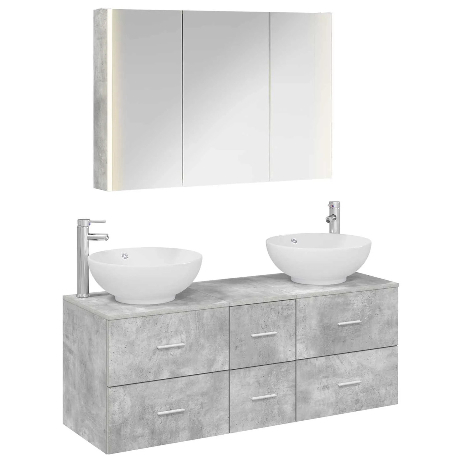 vidaXL Badezimmermöbel-Set 4-Tlg Betongrau Ingenieurholz und Glas 3406986