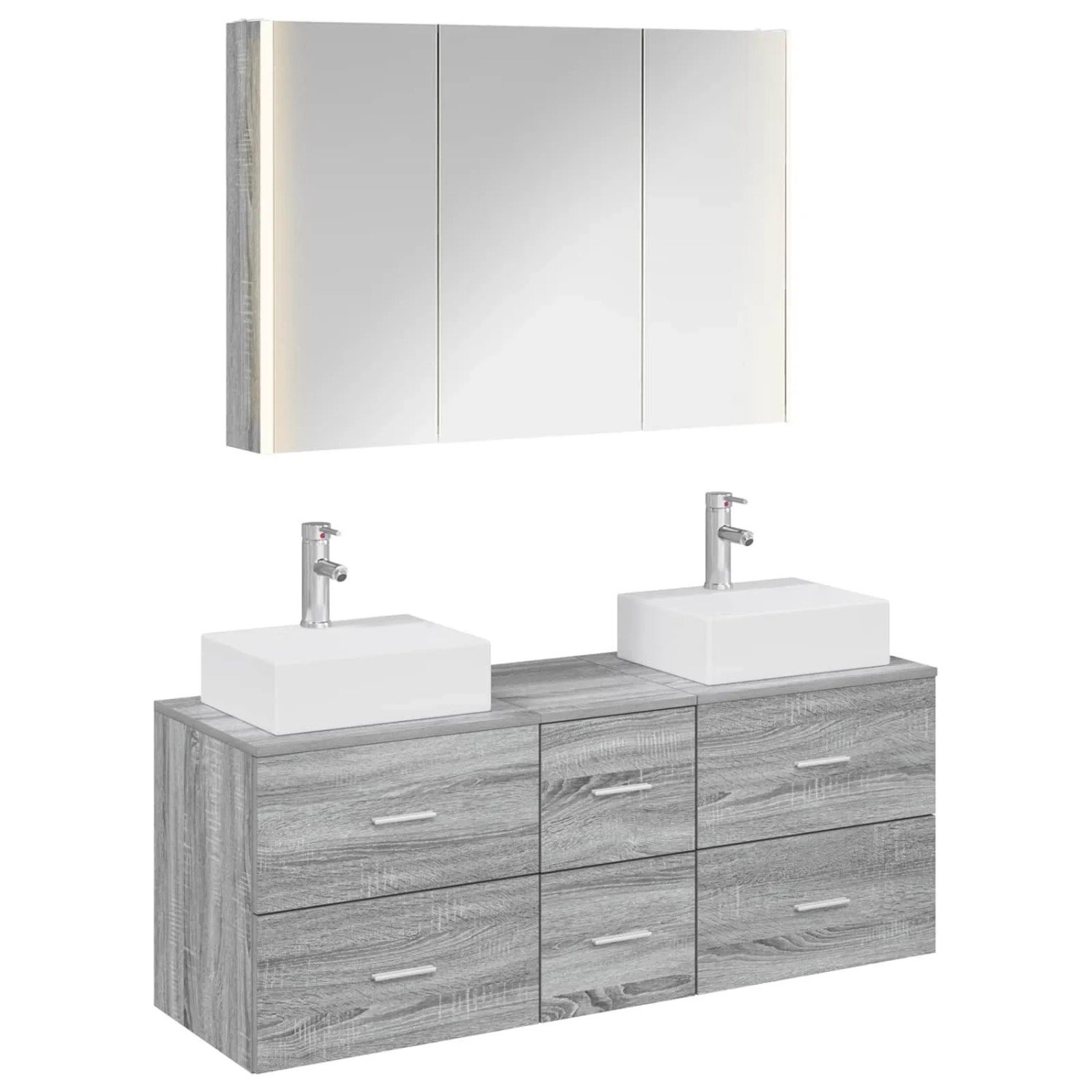 vidaXL Badezimmermöbel-Set 4-Tlg Grau Sonoma Ingenieurholz und Glas 3406828