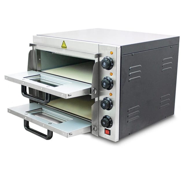 Professioneller Doppel Pizzaofen Pizzabackofen Pizzamaker Elektrisch 3000W mit Steinplatte , Gastro Steinbackofen für Pizza, Brot und Backwaren,