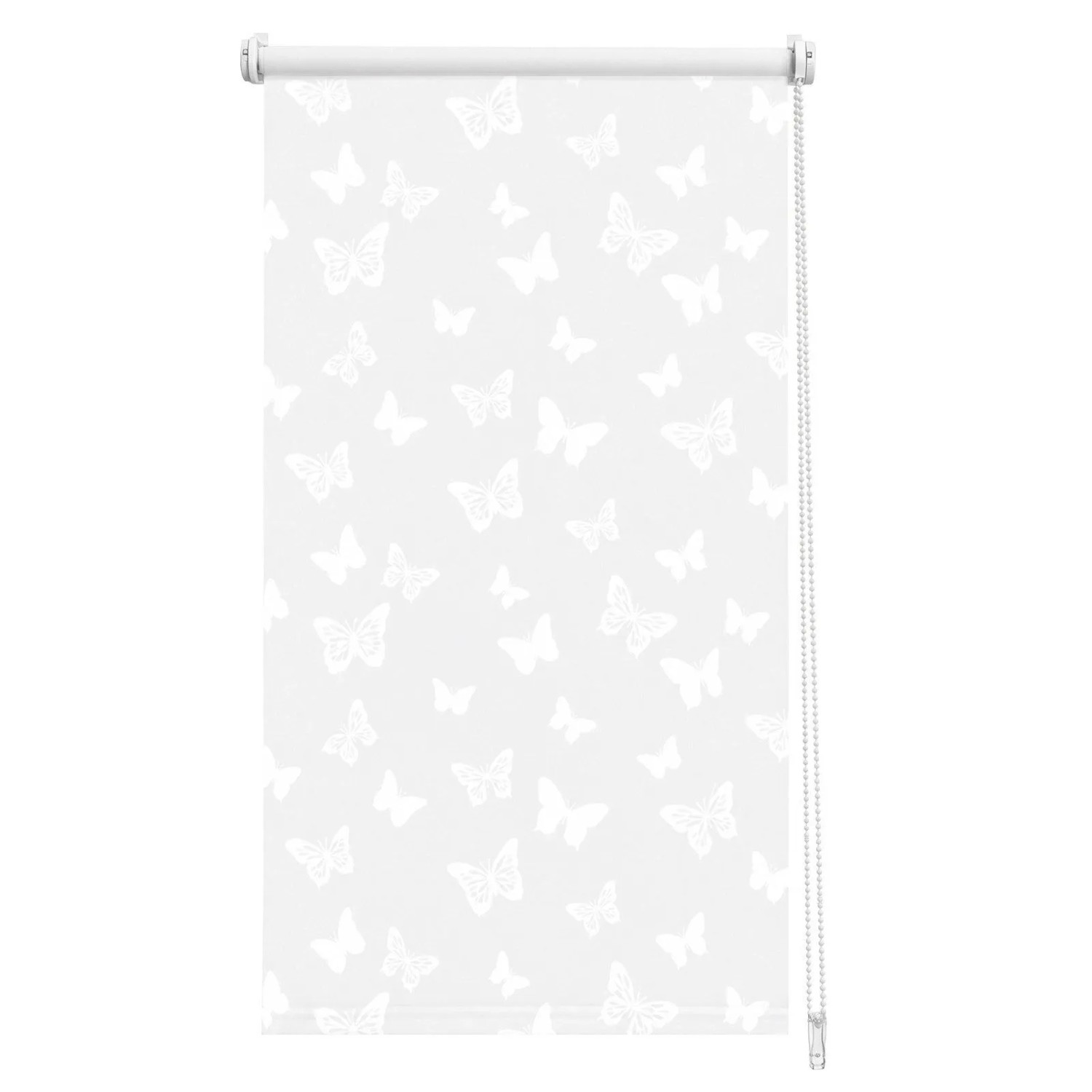 Sekey Rollo Seitenzugrollo ohne Bohren Blickdicht Sichtschutzrollo Schmetterling Weiss 80x200cm