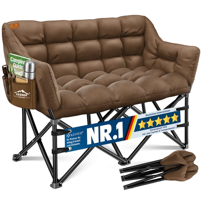 KESSER® Campingsofa faltbar, Campingcouch breit, gepolstert mit Seitentaschen & Tasche, Faltsofa DUO, Campingstuhl Indoor & Outdoor, Camping, Festival, Angeln & Garten