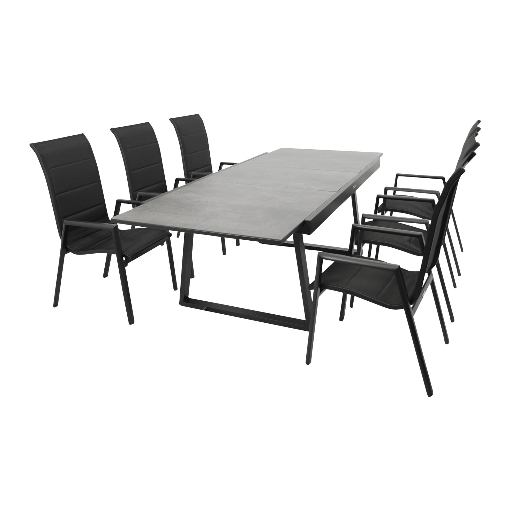 Garnitur REIMS 7-teilig, Alu + Glas + Kunstgewebe schwarz