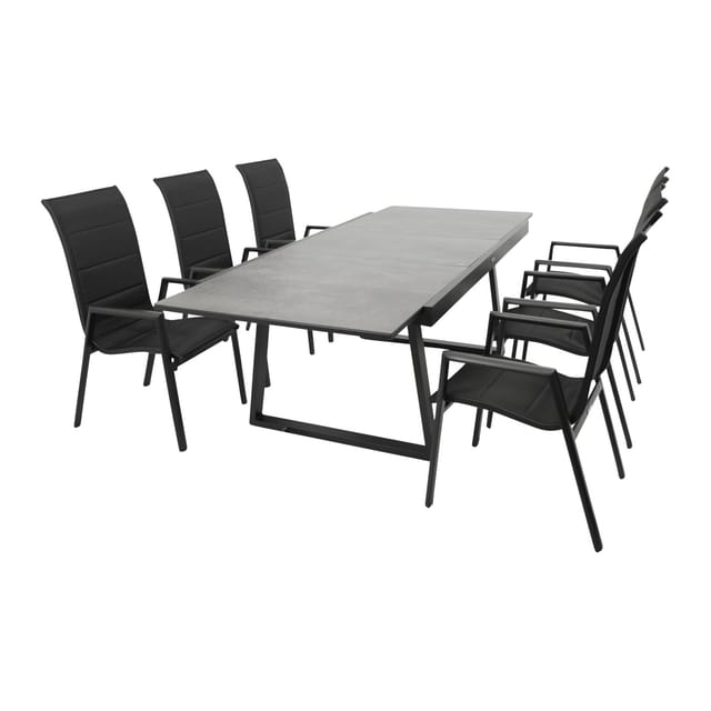 Garnitur REIMS 7-teilig, Alu + Glas + Kunstgewebe schwarz