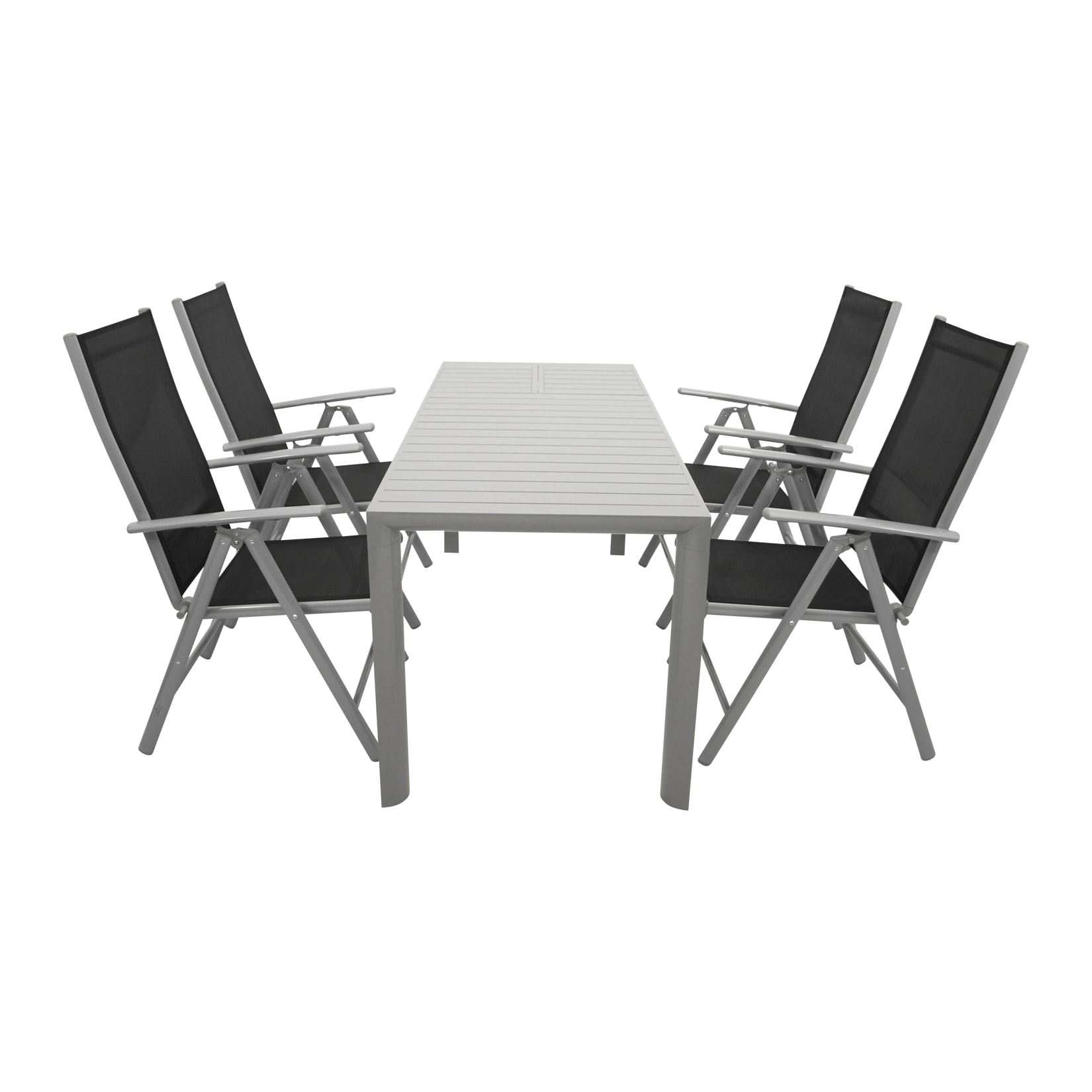Garnitur BAGO 5-teilig, Aluminium silbergrau + Kunstgewebe schwarz