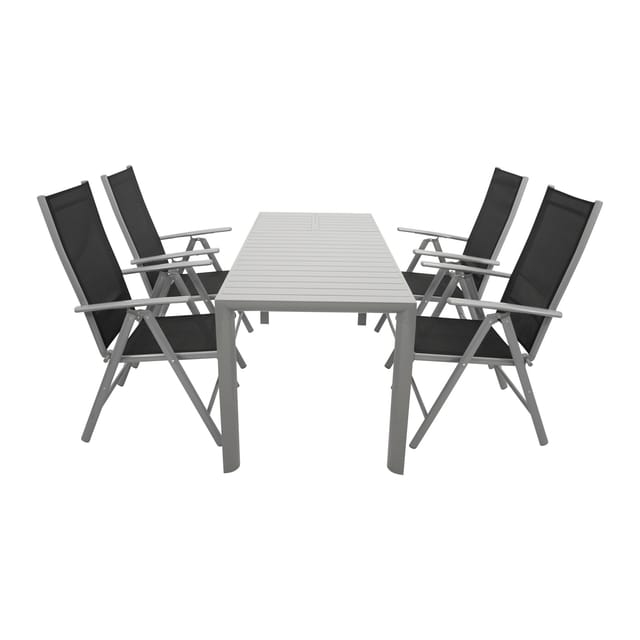 Garnitur BAGO 5-teilig, Aluminium silbergrau + Kunstgewebe schwarz