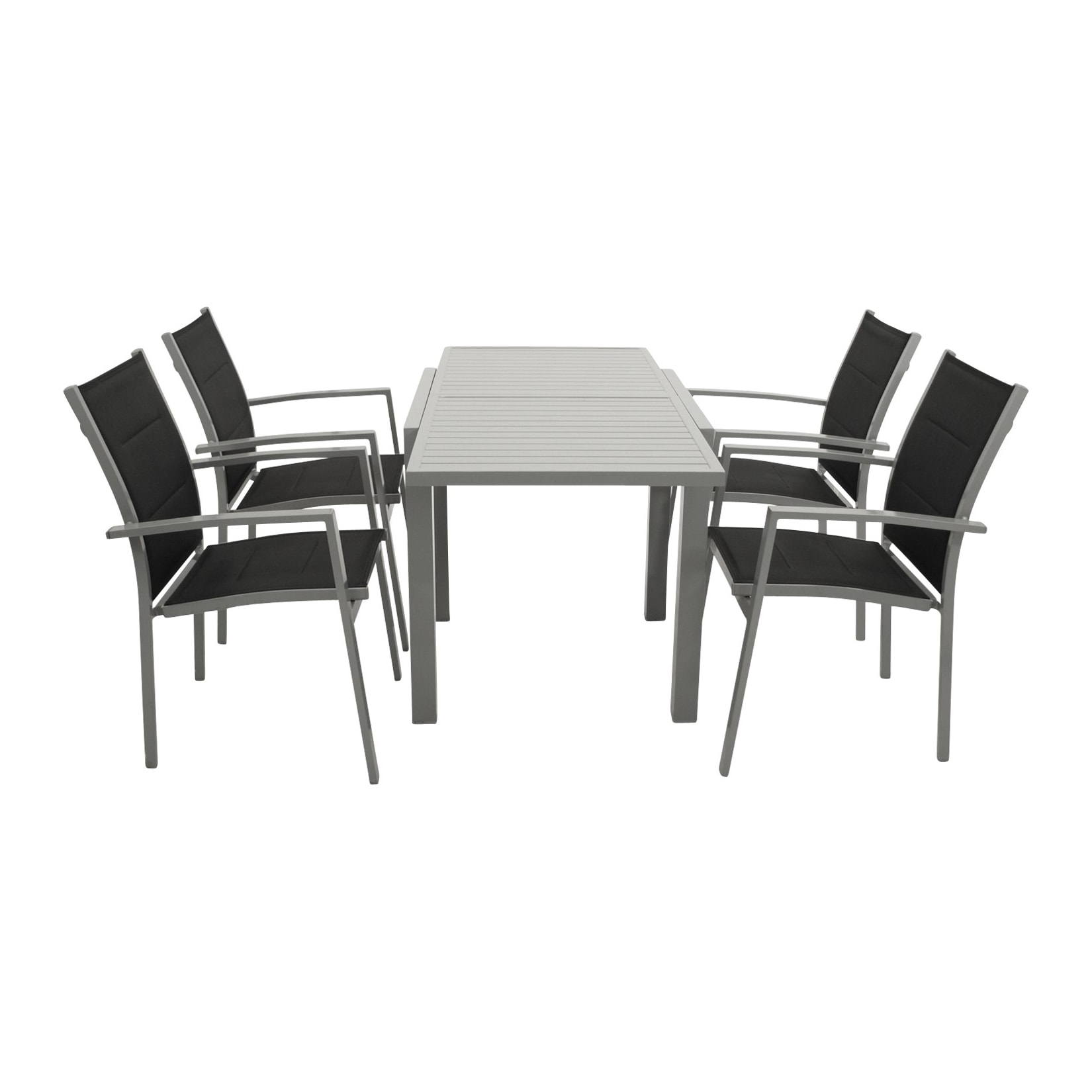 Garnitur TIRANA 5-teilig, Aluminium silbergrau + Kunstgewebe schwarz