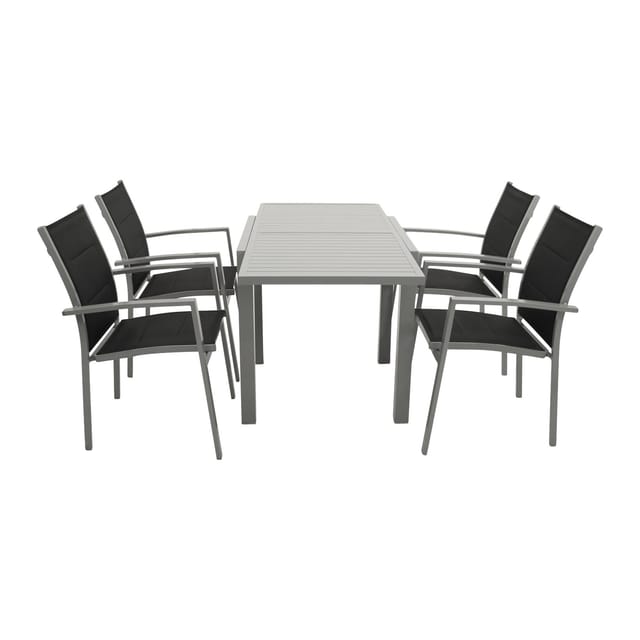 Garnitur TIRANA 5-teilig, Aluminium silbergrau + Kunstgewebe schwarz