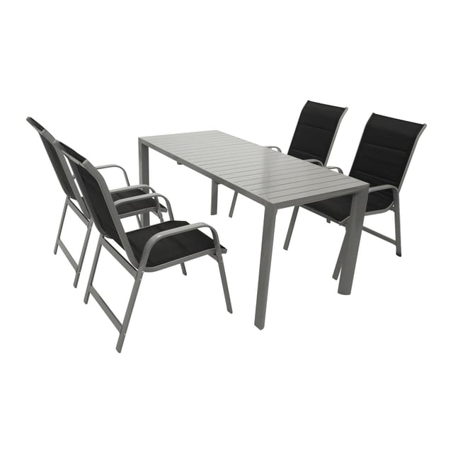 Garnitur BAGO 5-teilig, Alu silbergrau + Kunstgewebe schwarz