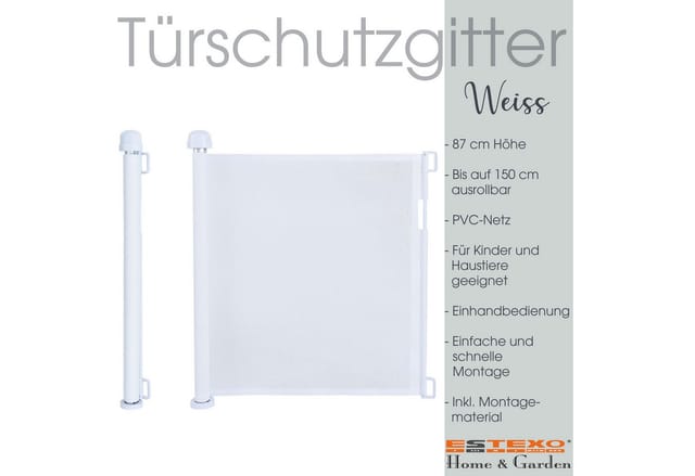 Estexo - Türschutzgitter Treppenschutzgitter Türgitter Absperrgitter Treppenschutzrollo Weiß