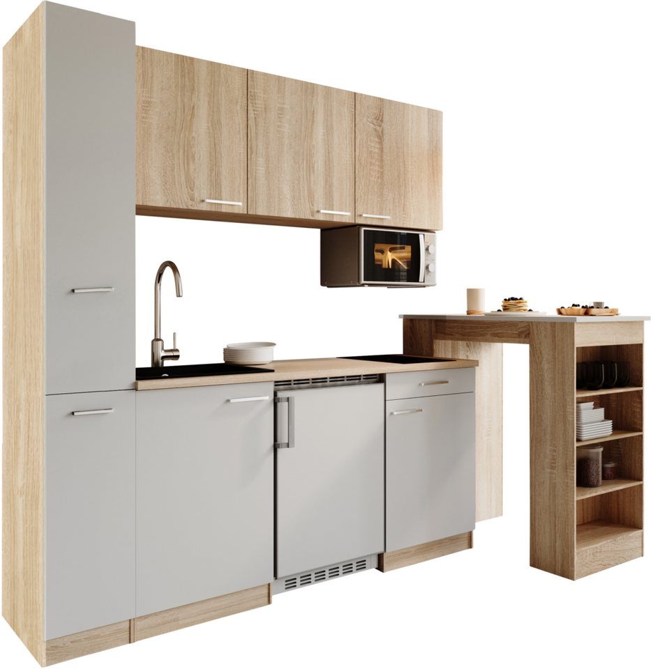 RESPEKTA Küchenzeile Ingrid, inkl. Tresentisch und Mikrowelle, zerlegt, wahlweise mit Kühlschrank, Soft-Close-Funktion, Breite 180 cm Bild 2