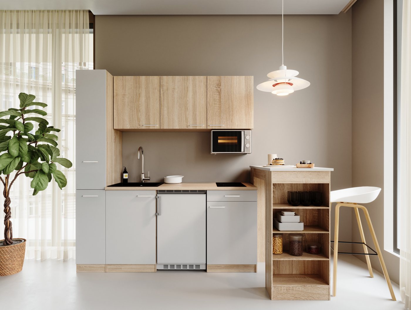 RESPEKTA Küchenzeile Ingrid, inkl. Tresentisch und Mikrowelle, zerlegt, wahlweise mit Kühlschrank, Soft-Close-Funktion, Breite 180 cm Bild 3
