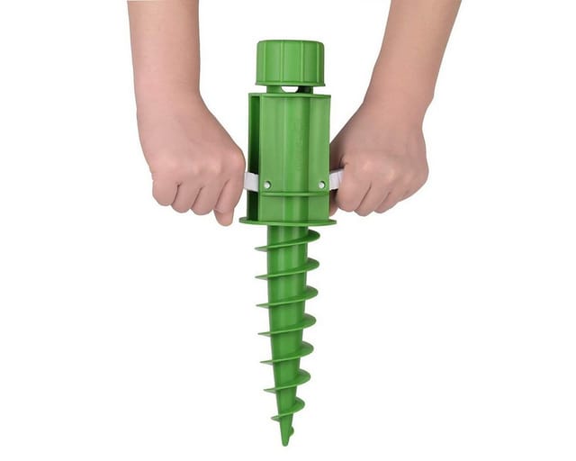 Sekey Sonnenschirmhalter Bodendübel Einschraubhülse mit Griffen klappbare Inkl. Aufhängehaken, Sonnenschirmständer für Schirmstöcke bis 22-32 mm, Grün