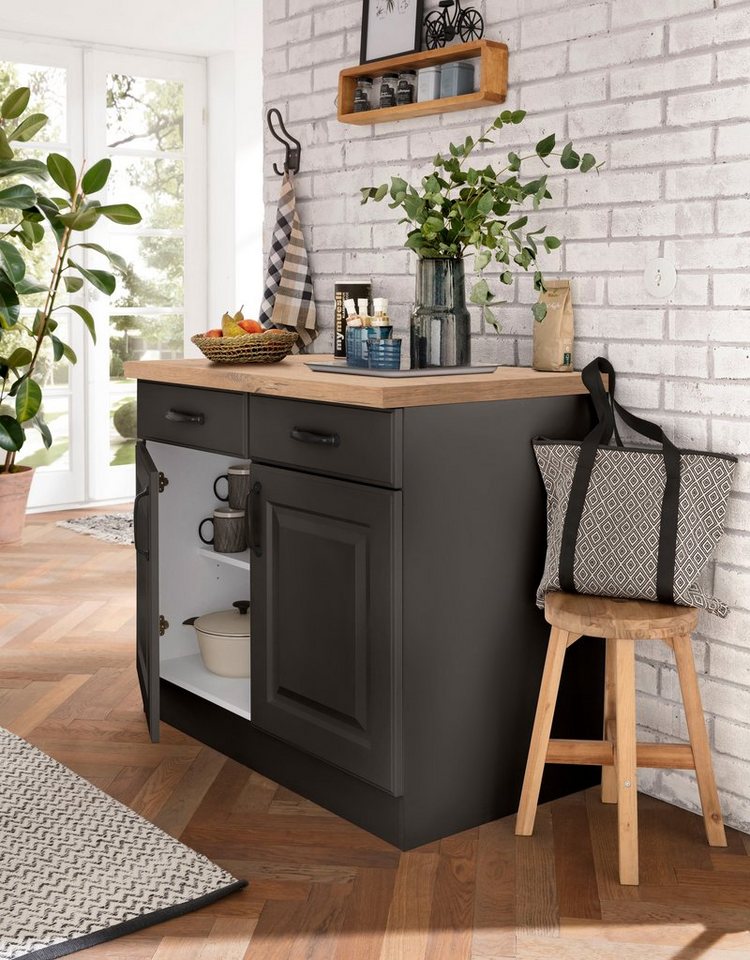 wiho Küchen Unterschrank Erla 100 cm breit mit Kassettenfront, mit Arbeitsplatte Bild 4