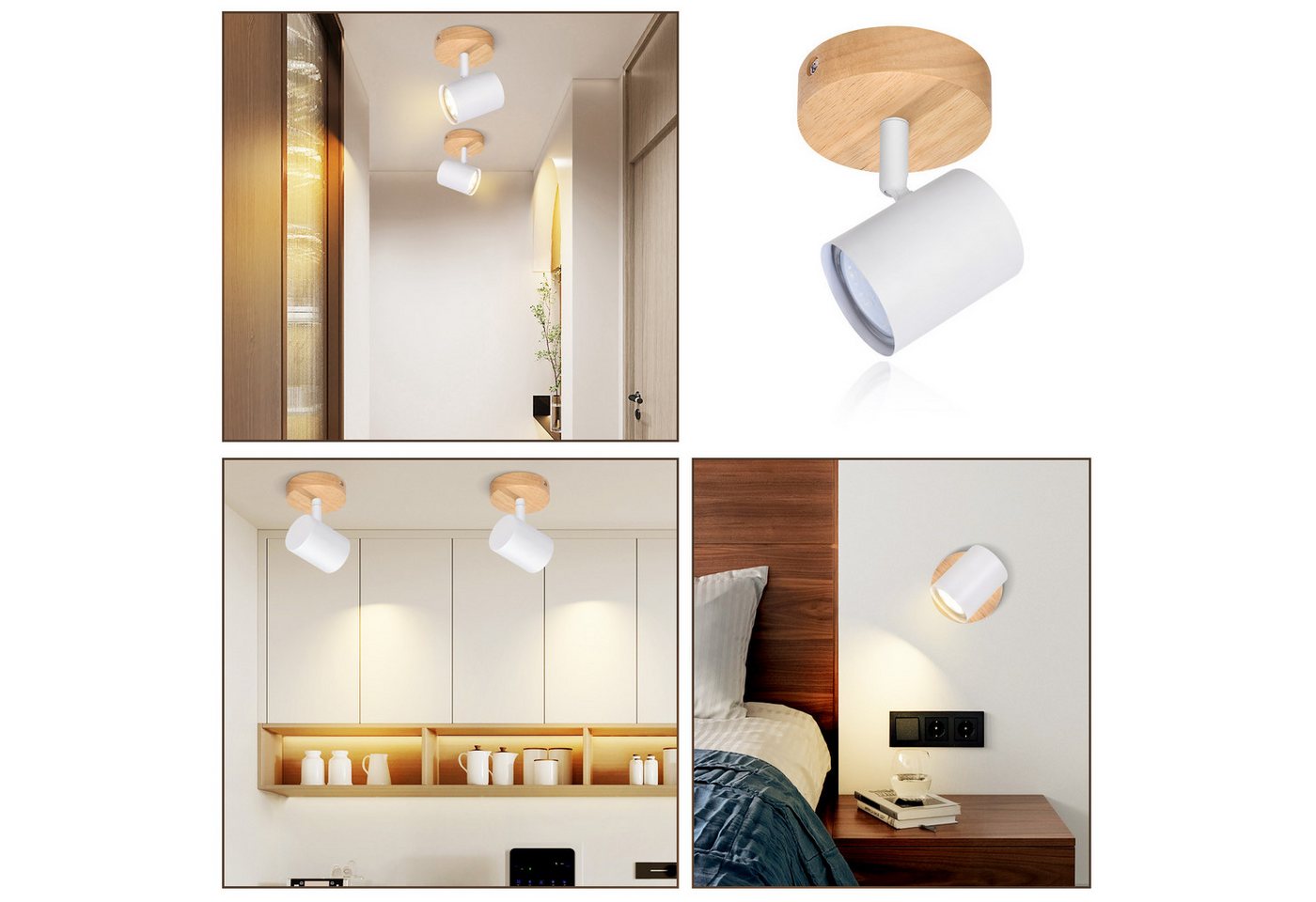 ZMH Deckenstrahler 1 Flammig GU10 Deckenlampe Holz - Deckenleuchte Schwenkbar 350° Flur, Einfache Installation, ohne Leuchtmittel, Flexibel einstellbare Deckenleuchte Schlafzimmer Bild 3