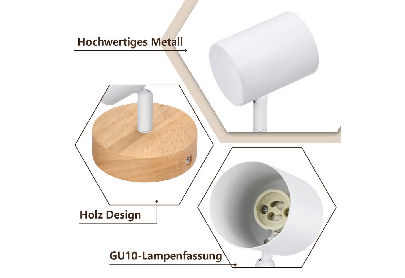 ZMH Deckenstrahler 1 Flammig GU10 Deckenlampe Holz - Deckenleuchte Schwenkbar 350° Flur, Einfache Installation, ohne Leuchtmittel, Flexibel einstellbare Deckenleuchte Schlafzimmer Bild 5
