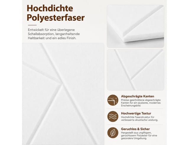 BlingBin Akustikplatte 12 Stück Selbstklebend Quadratische Schallschutz Wand,Schallabsorber, (12er Set, 12-St., 30x30x0,9cm), Akustikplatten Für Schalldämmung Wandverkleidung, Studio Homeoffice