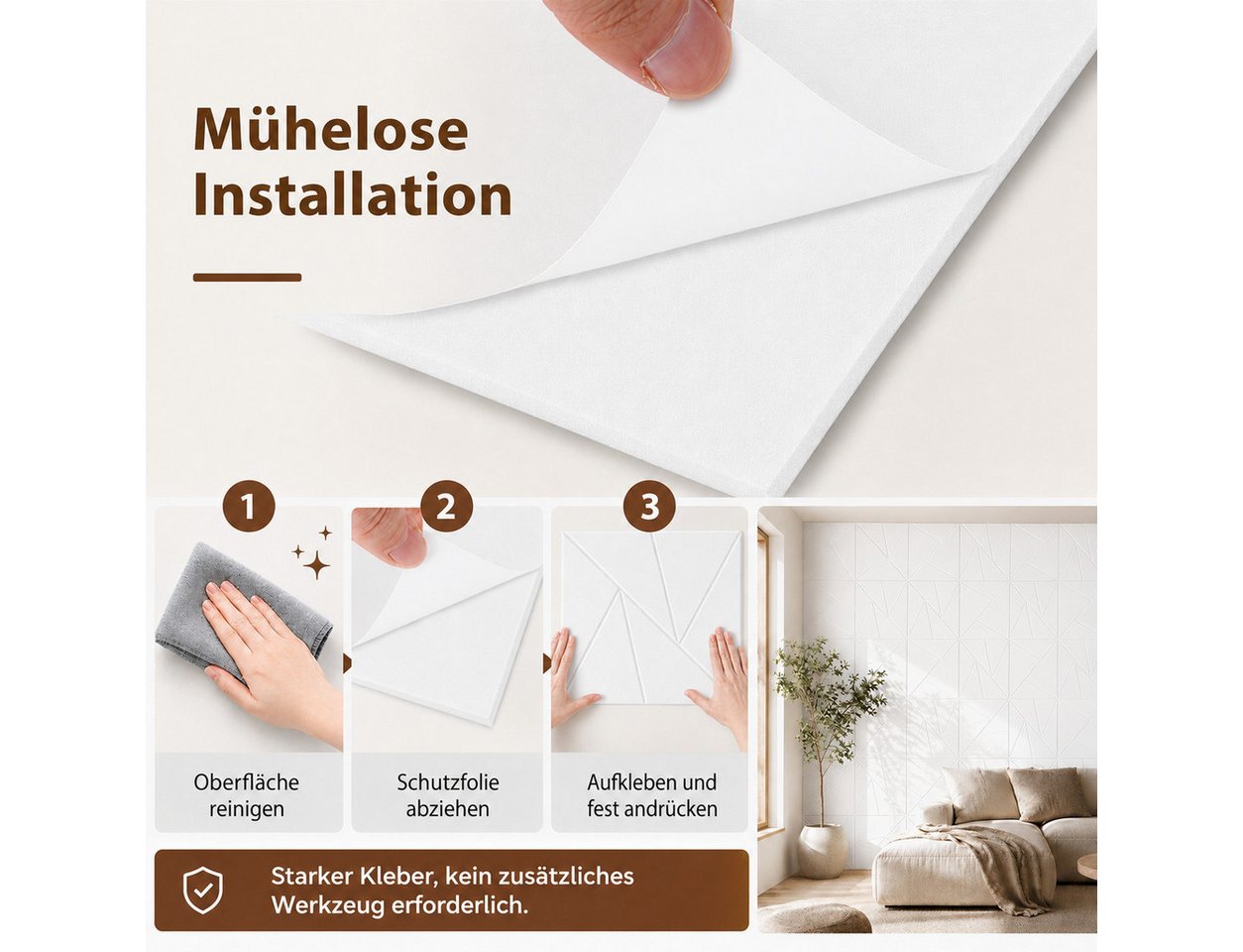 BlingBin Akustikplatte 12 Stück Selbstklebend Quadratische Schallschutz Wand,Schallabsorber, (12er Set, 12-St., 30x30x0,9cm), Akustikplatten Für Schalldämmung Wandverkleidung, Studio Homeoffice Bild 3