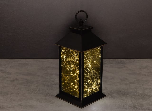 Trendline - led Laterne 50 led antik schwarz warmweiß/ bunt flackernd 14x14x32cm